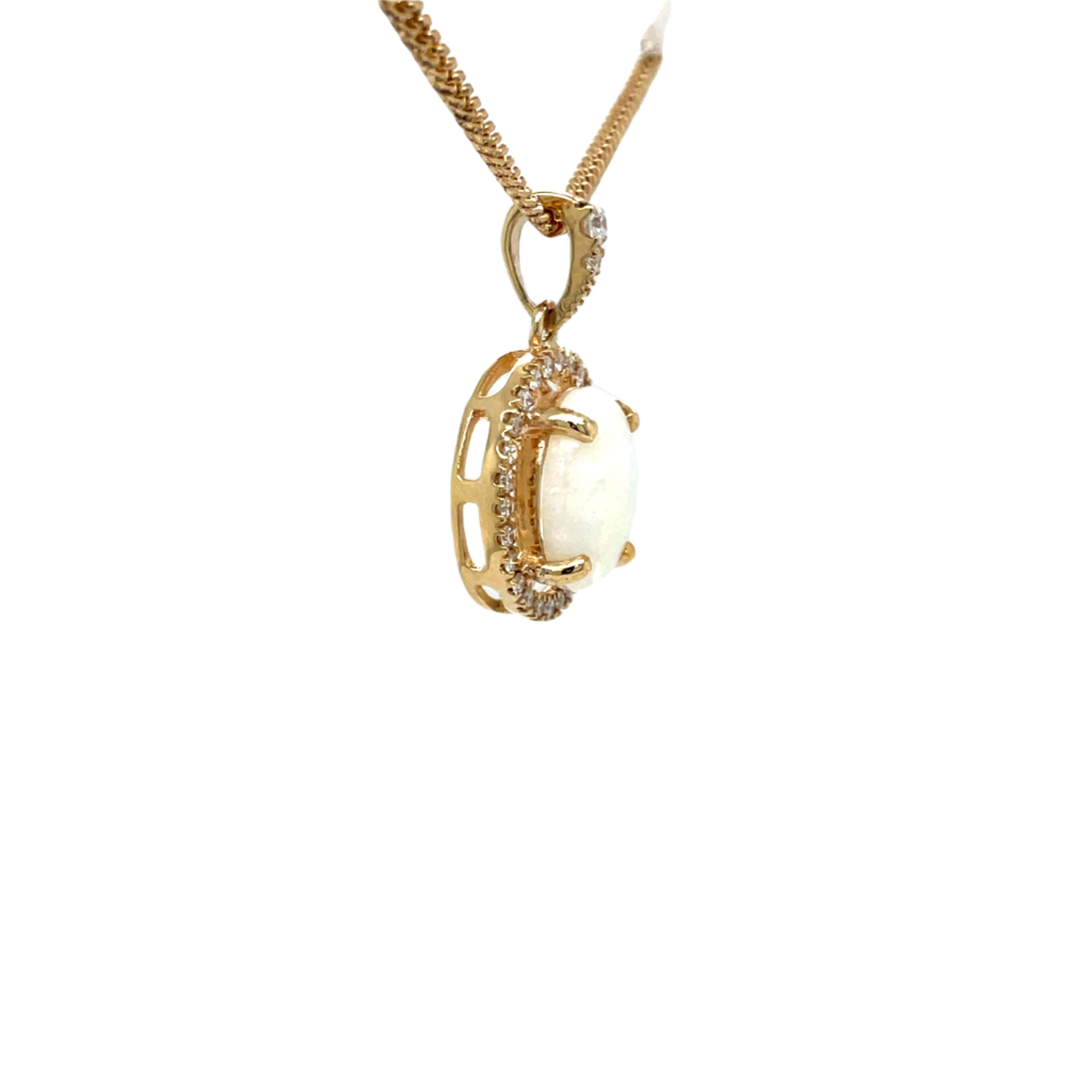 9ct Yellow Gold White Opal and Diamond Pendant