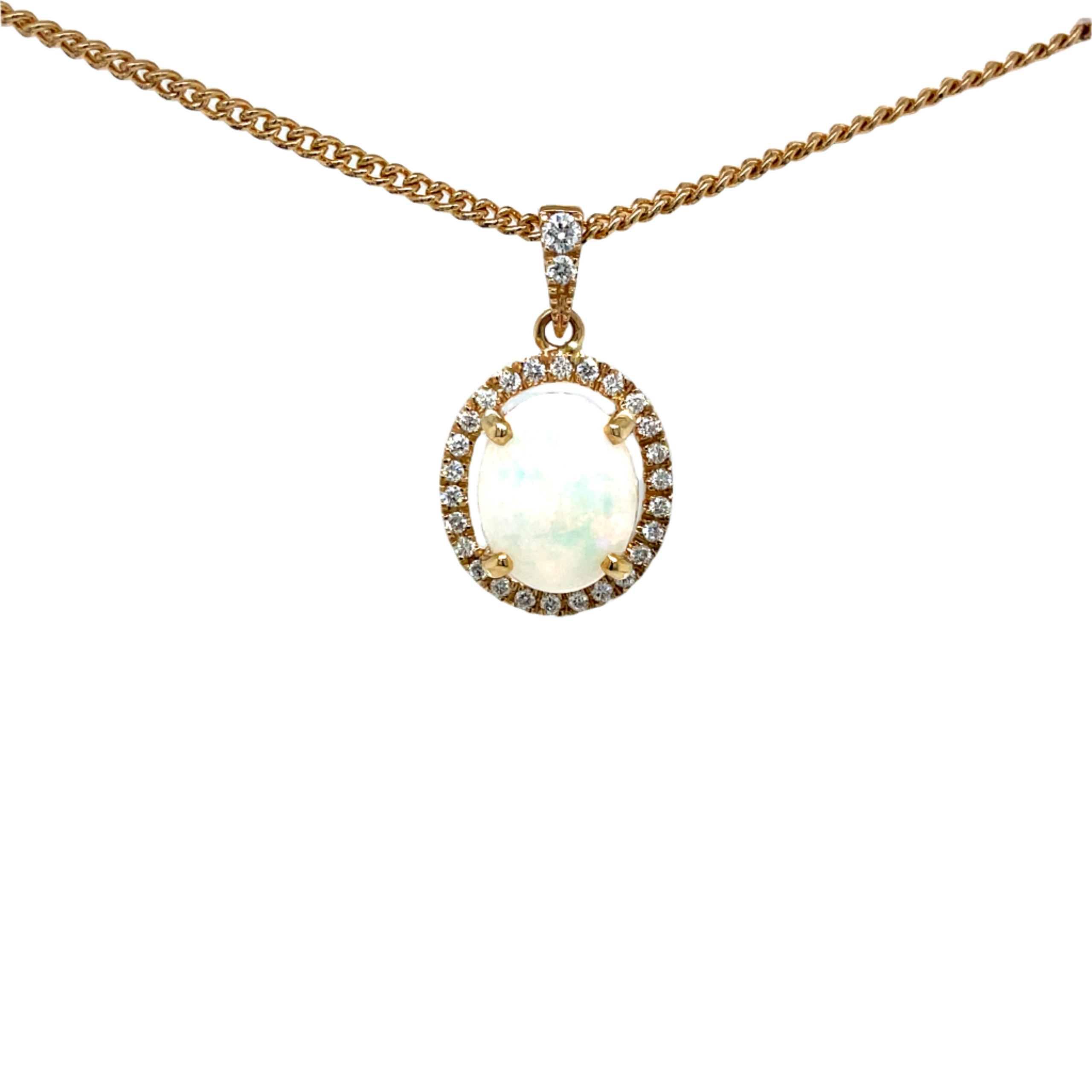 9ct Yellow Gold White Opal and Diamond Pendant