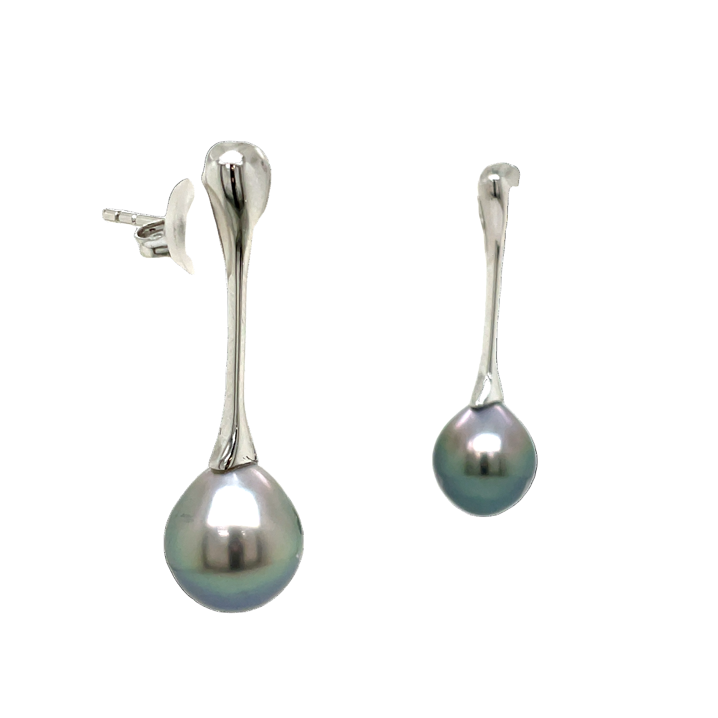 Sterling Silver Tahitian Pearl Bar Drop Earrings
