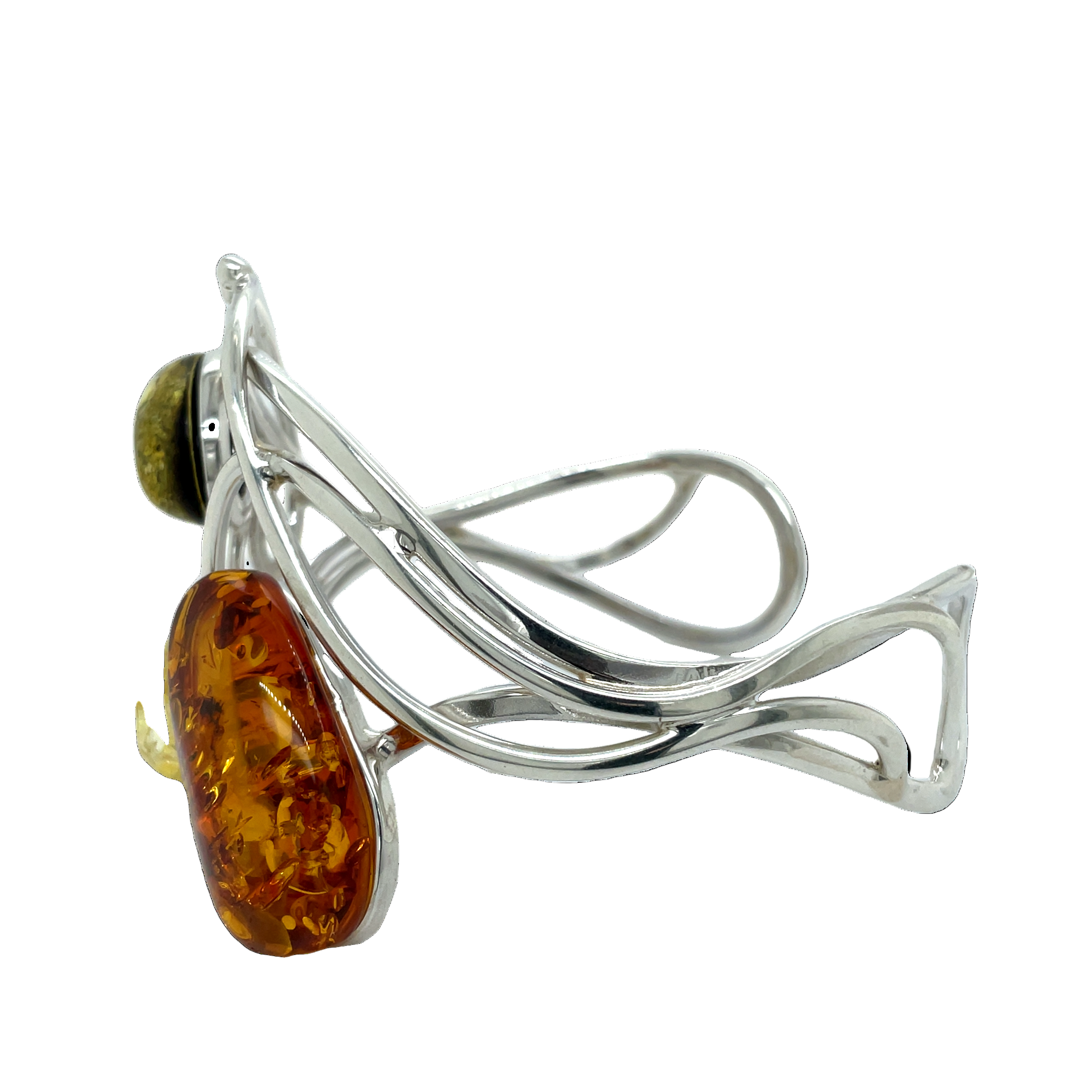 Sterling Silver Amber Swirl Cuff Bangle