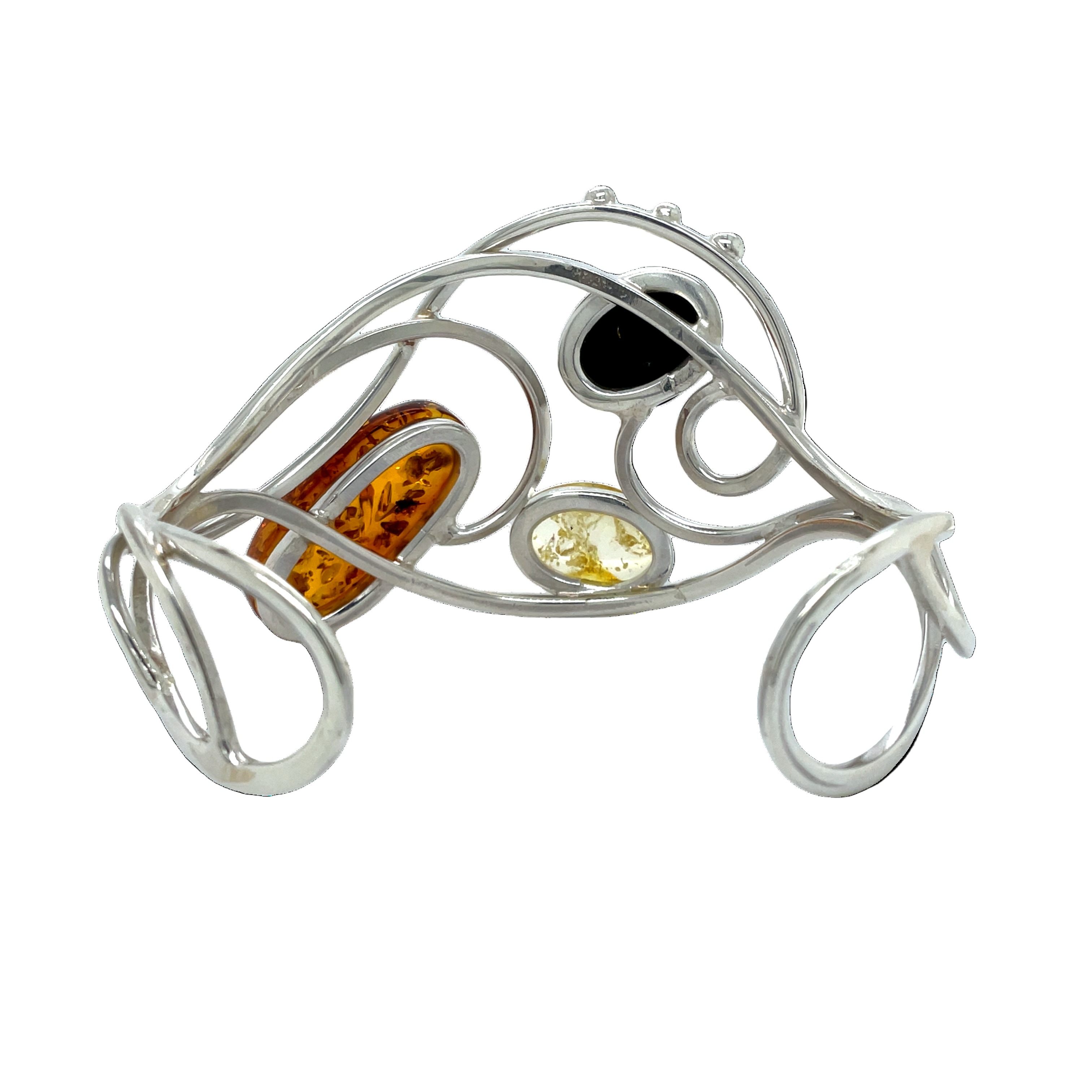 Sterling Silver Amber Swirl Cuff Bangle