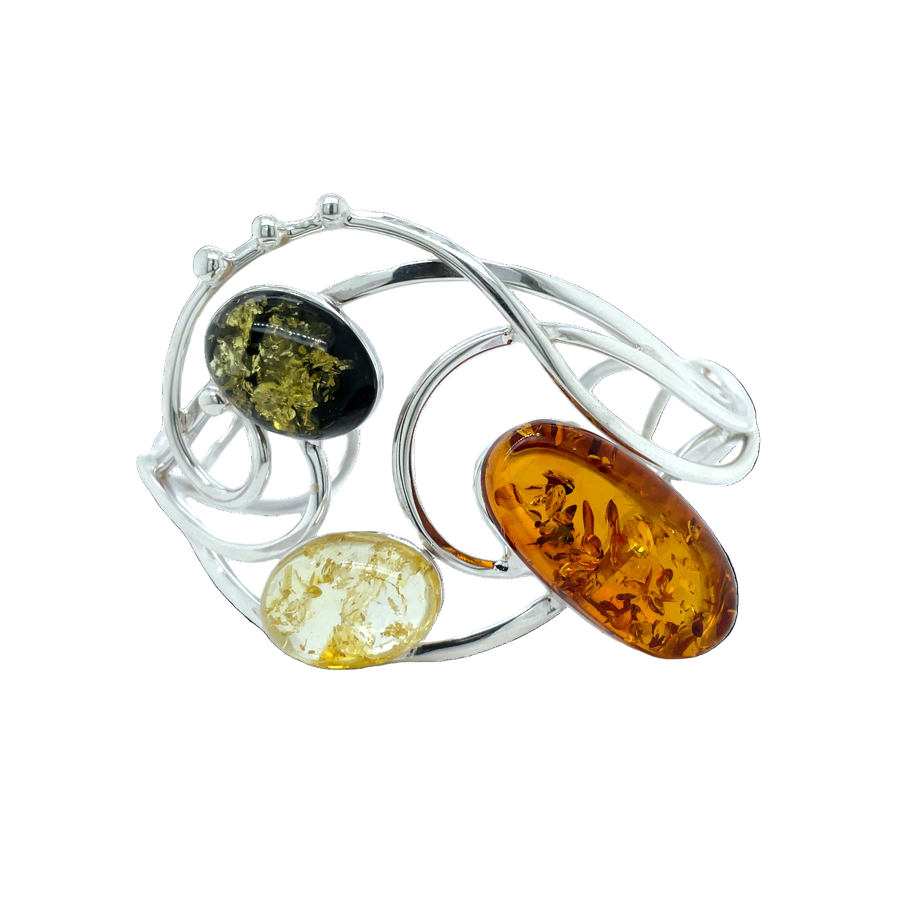 Sterling Silver Amber Swirl Cuff Bangle