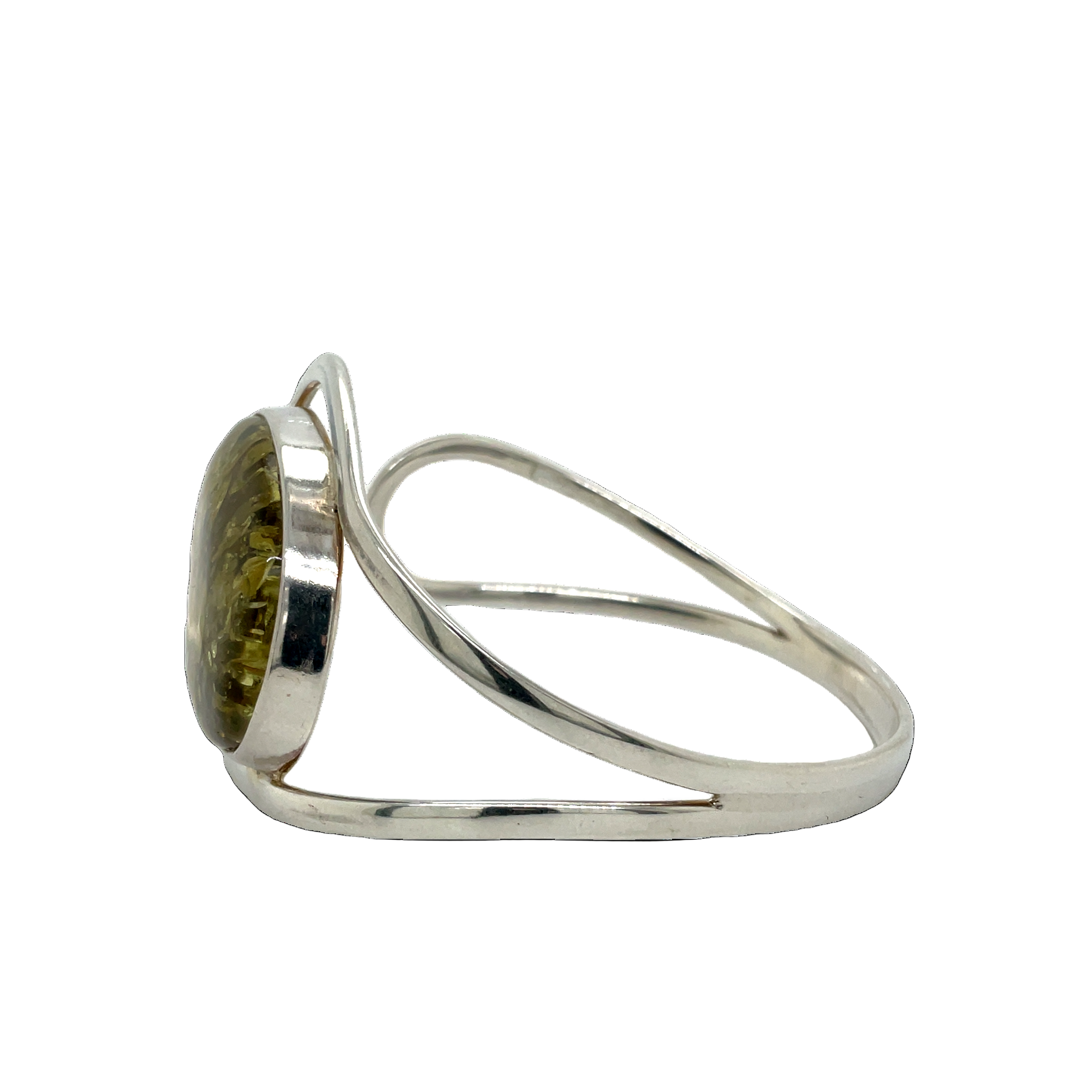 Sterling Silver Green Amber Cuff Bangle