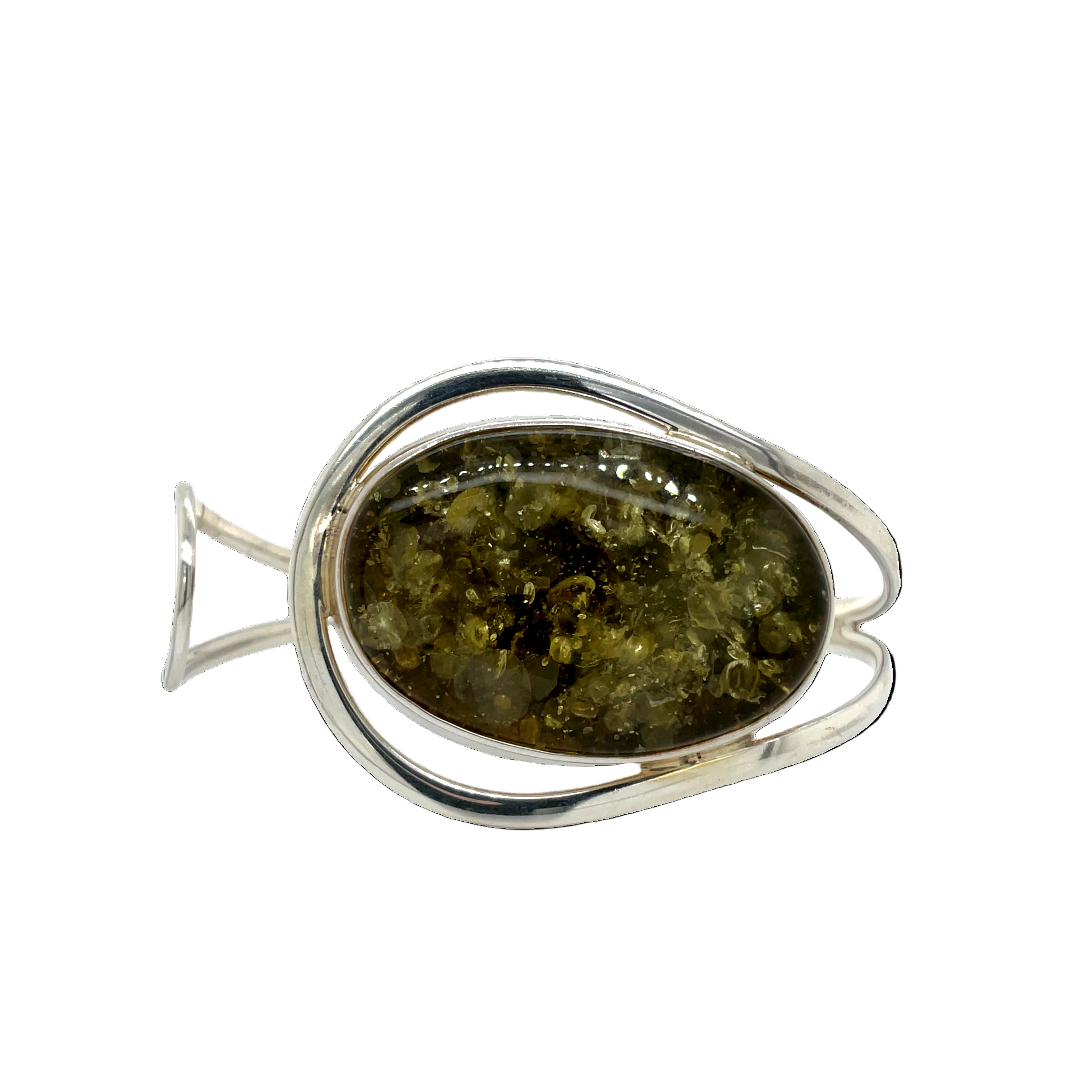 Sterling Silver Green Amber Cuff Bangle