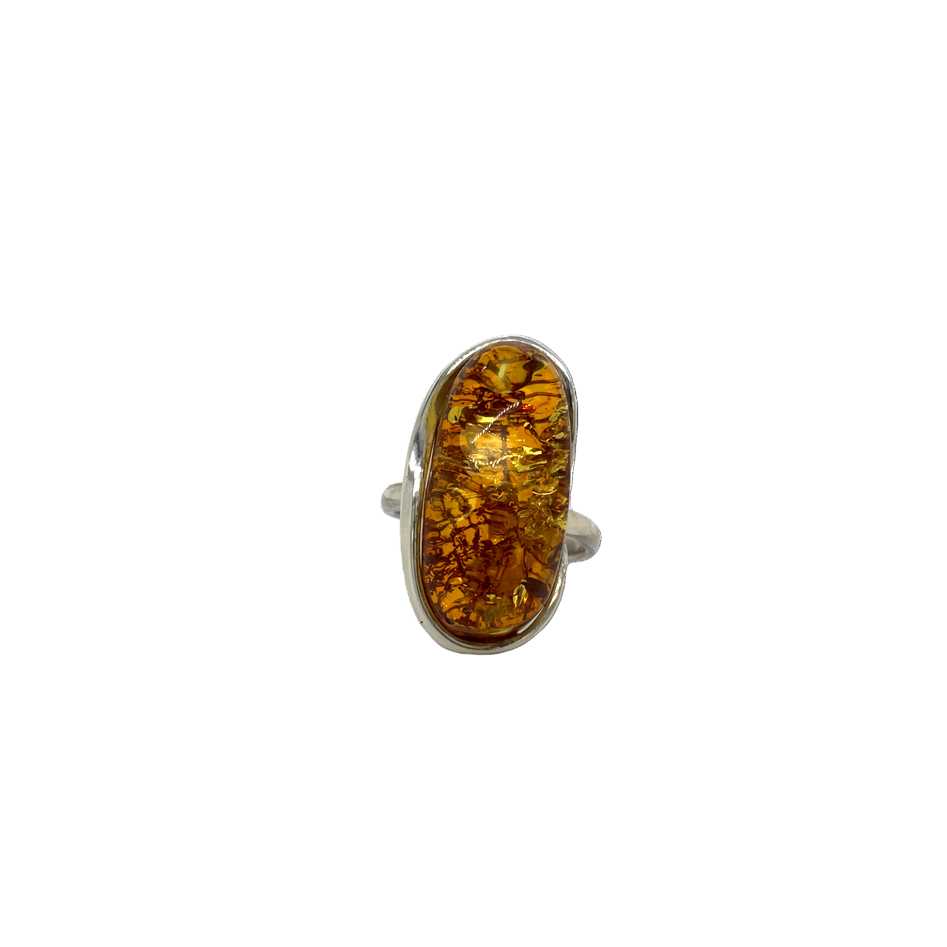 Sterling Silver Swirl Elongated Amber Ring