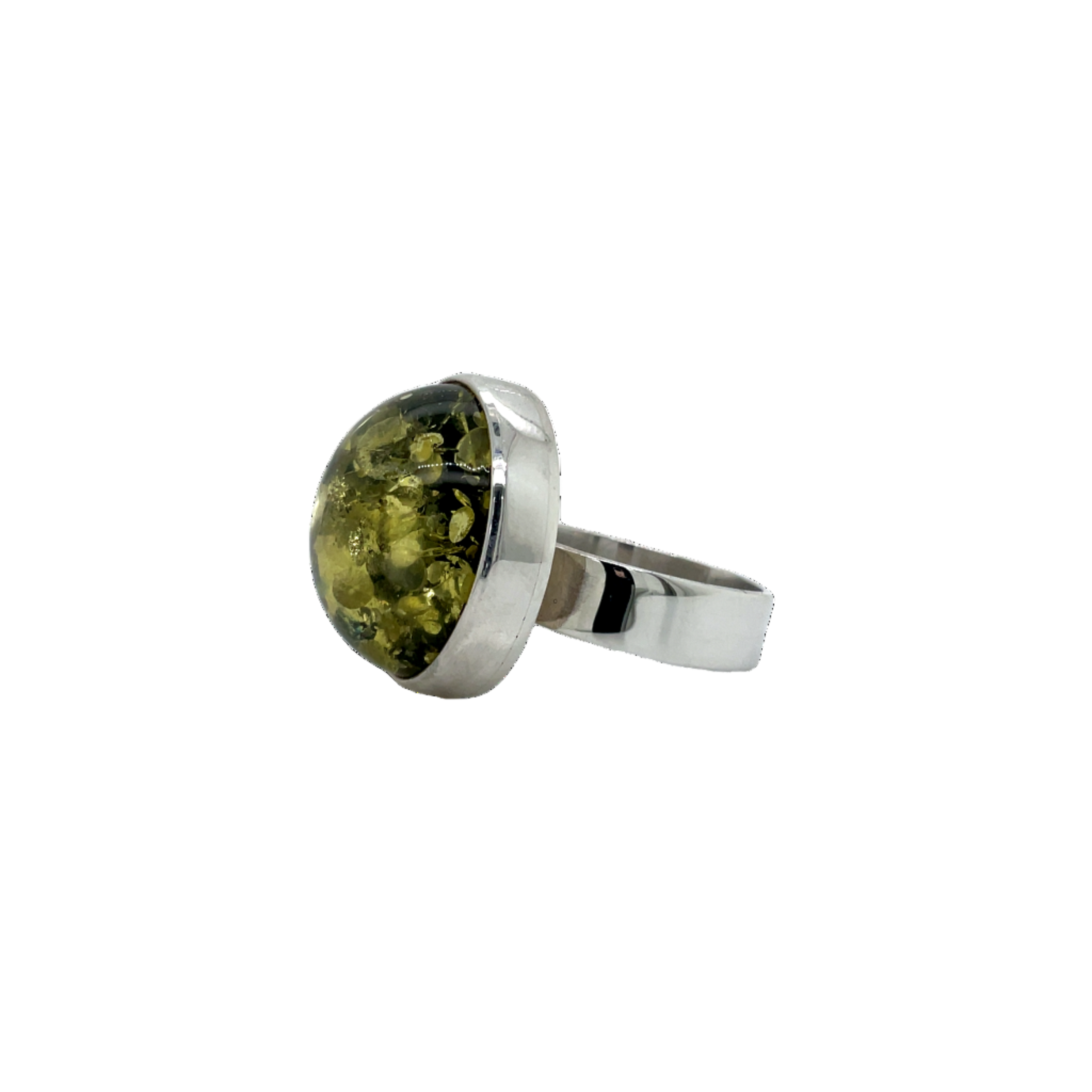 Sterling Silver Green Amber Dress Ring