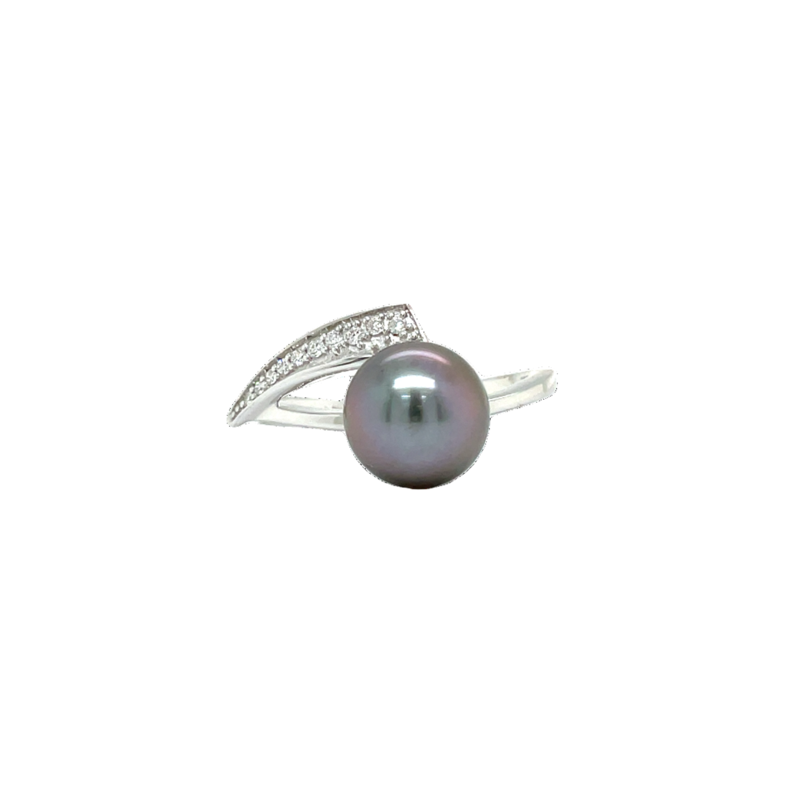 9ct White Gold Tahitian Pearl and Diamond Ring