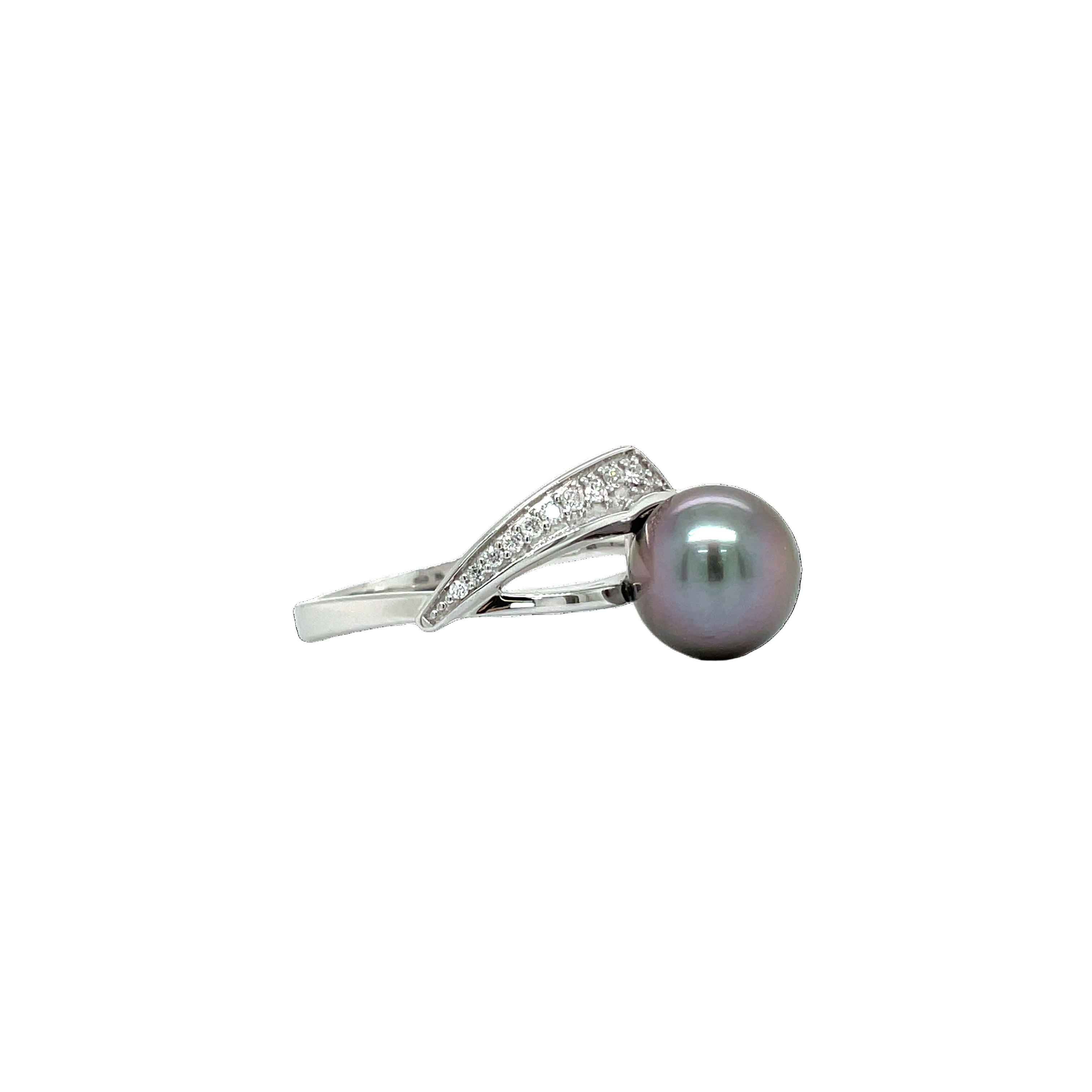 9ct White Gold Tahitian Pearl and Diamond Ring