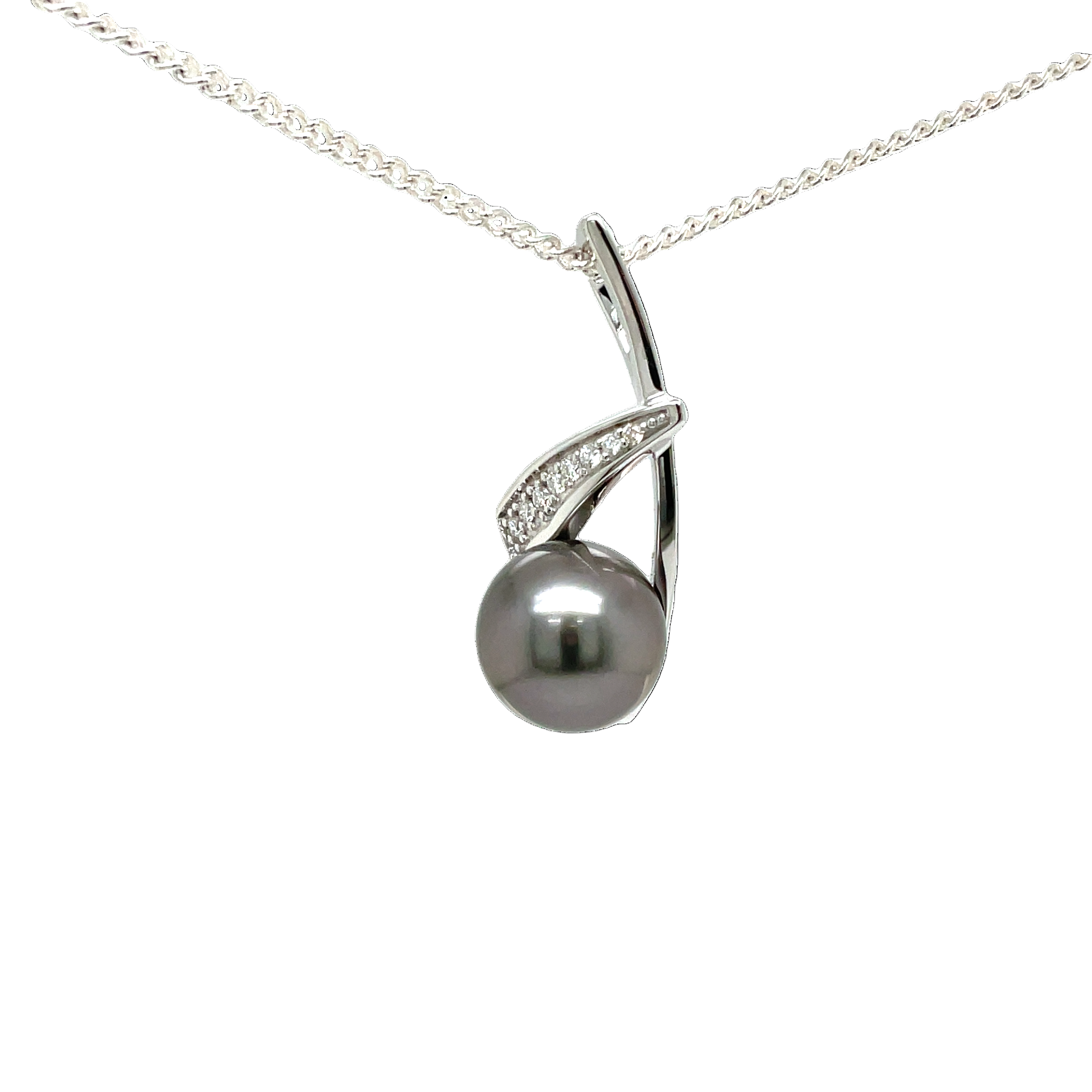 9ct White Gold Tahitian Pearl and Diamond Pendant
