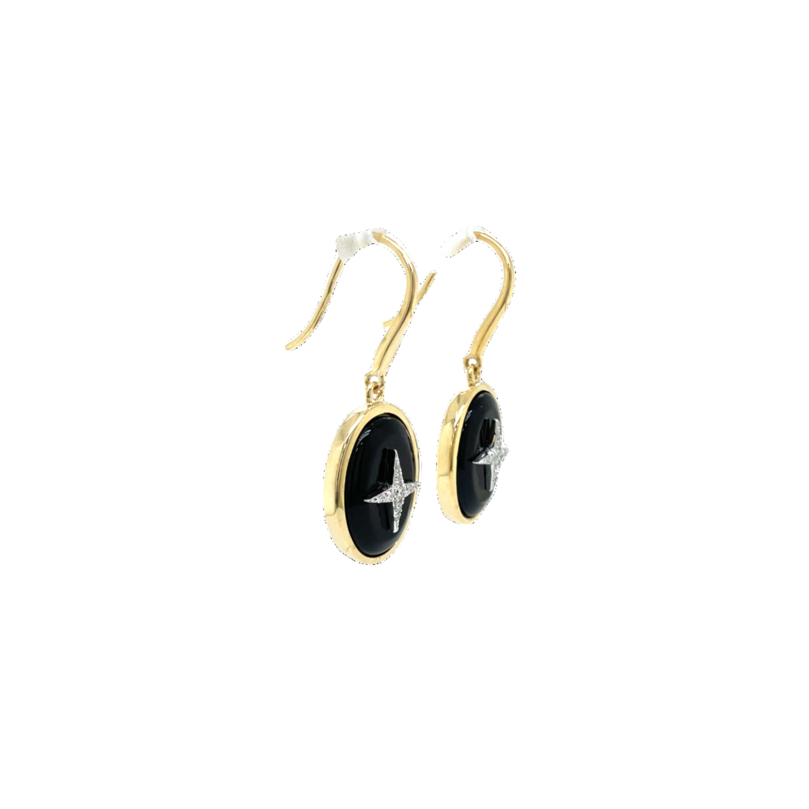 9ct Yellow Gold Onyx and Diamond Star Drop Earrings