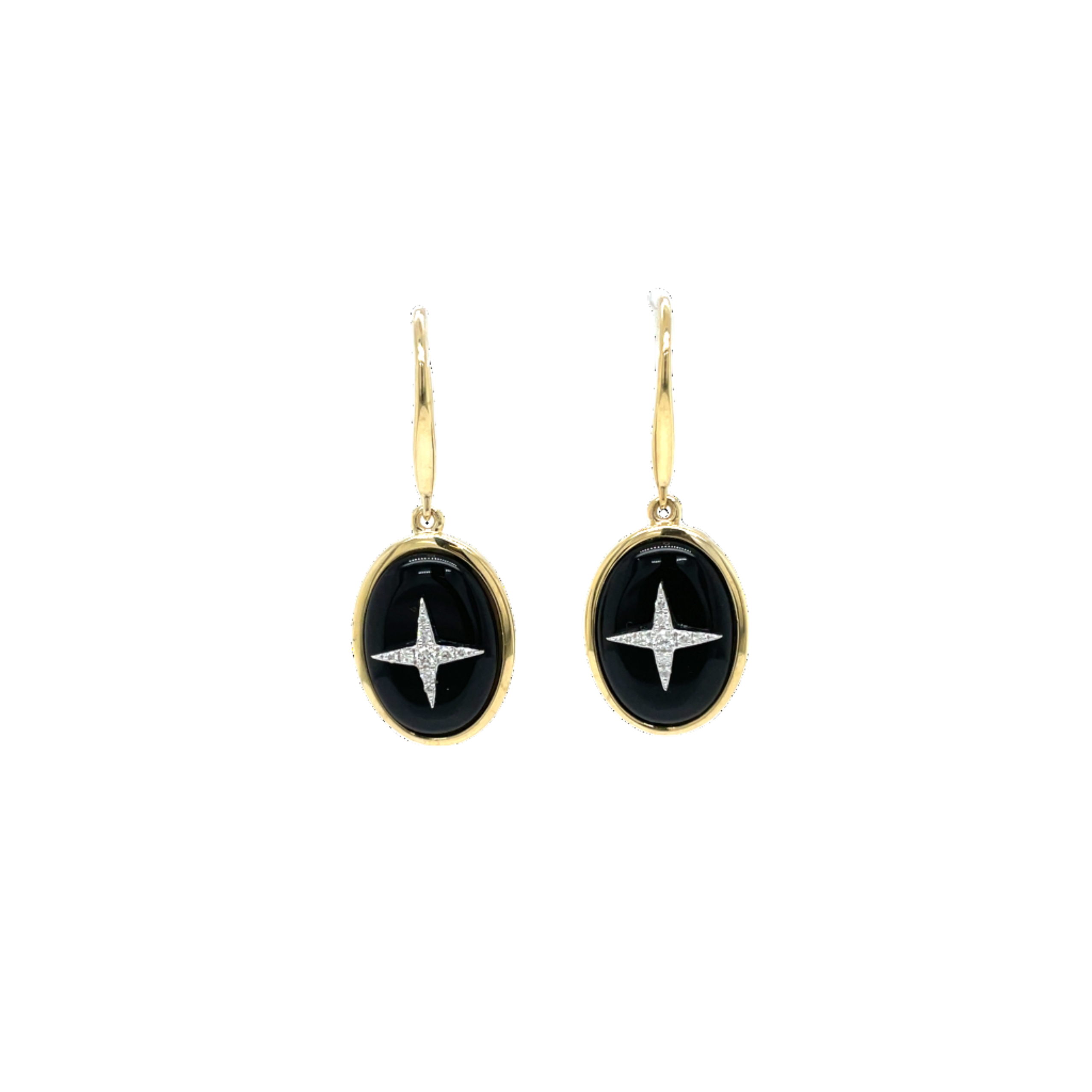 9ct Yellow Gold Onyx and Diamond Star Drop Earrings