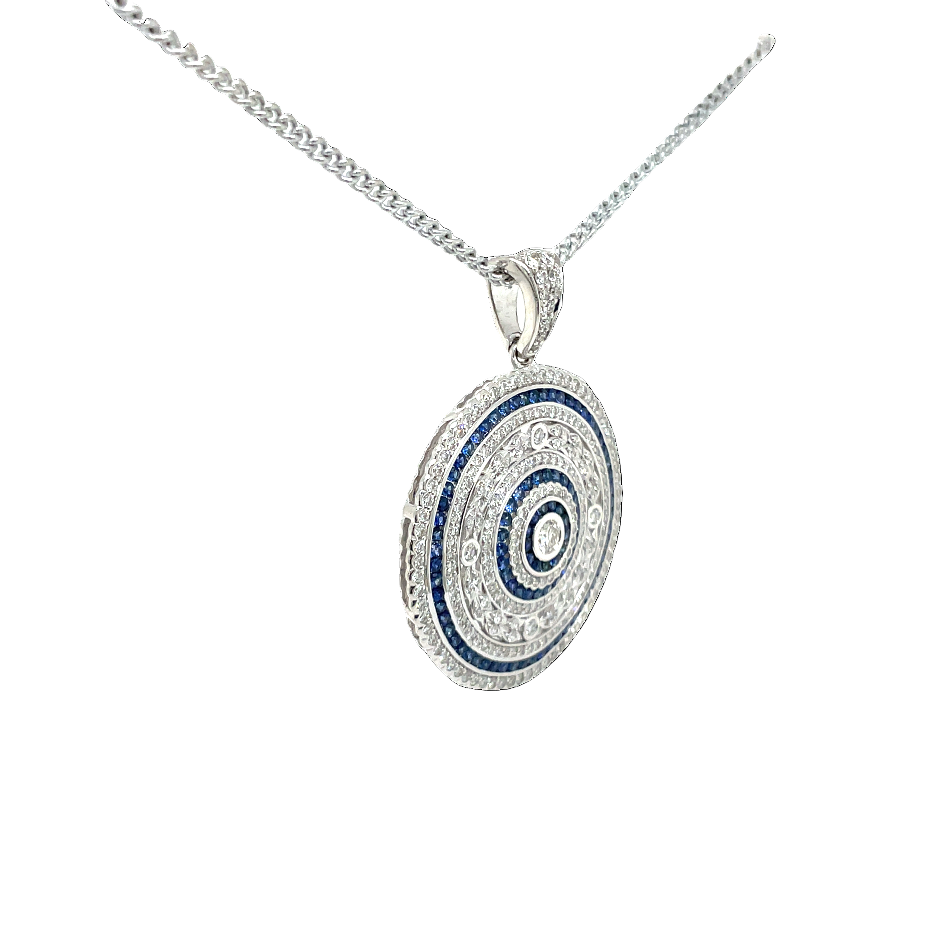 18ct White Gold Sapphire and Diamond Art Deco Pendant