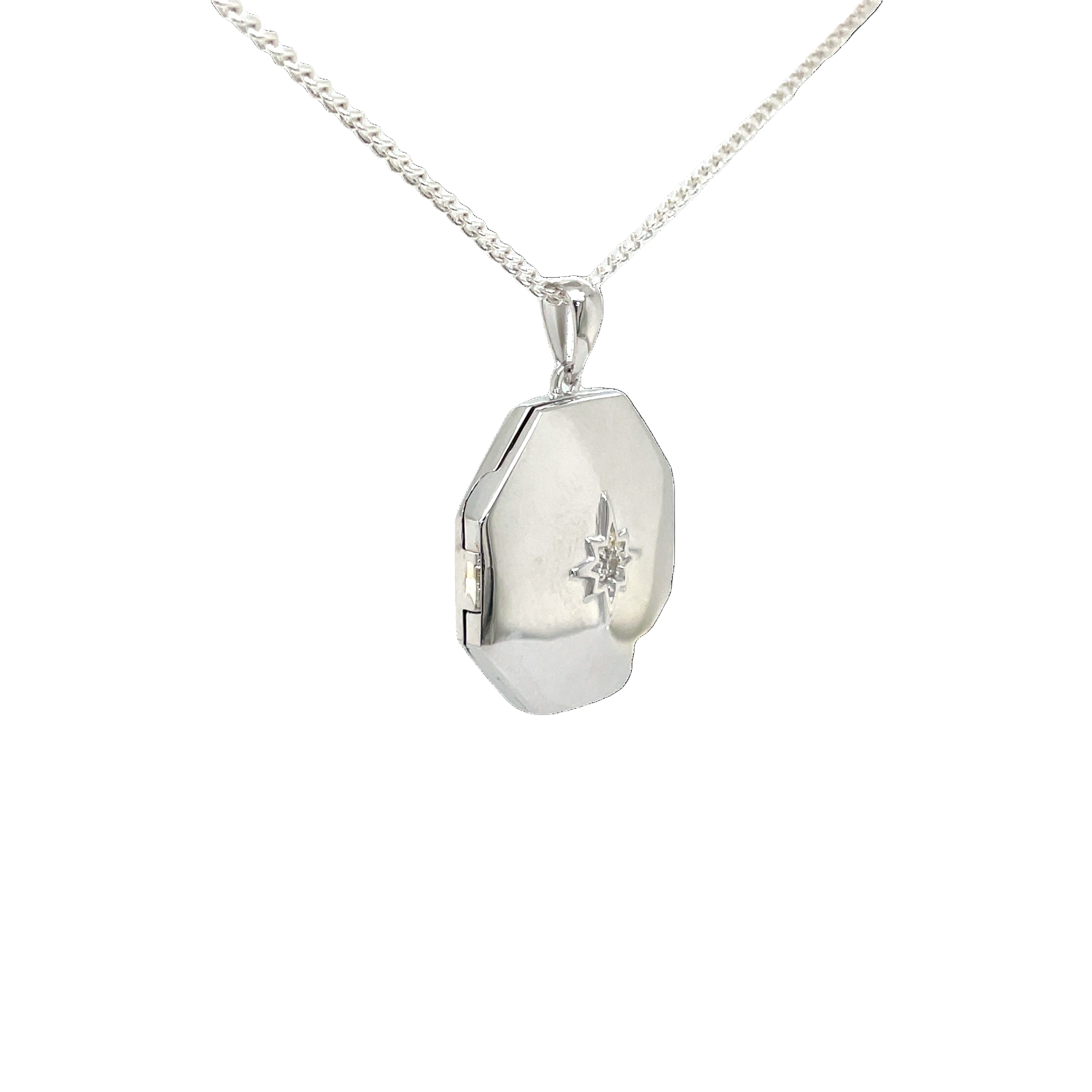 Sterling Silver Hexagon Cubic Zirconia Locket Pendant