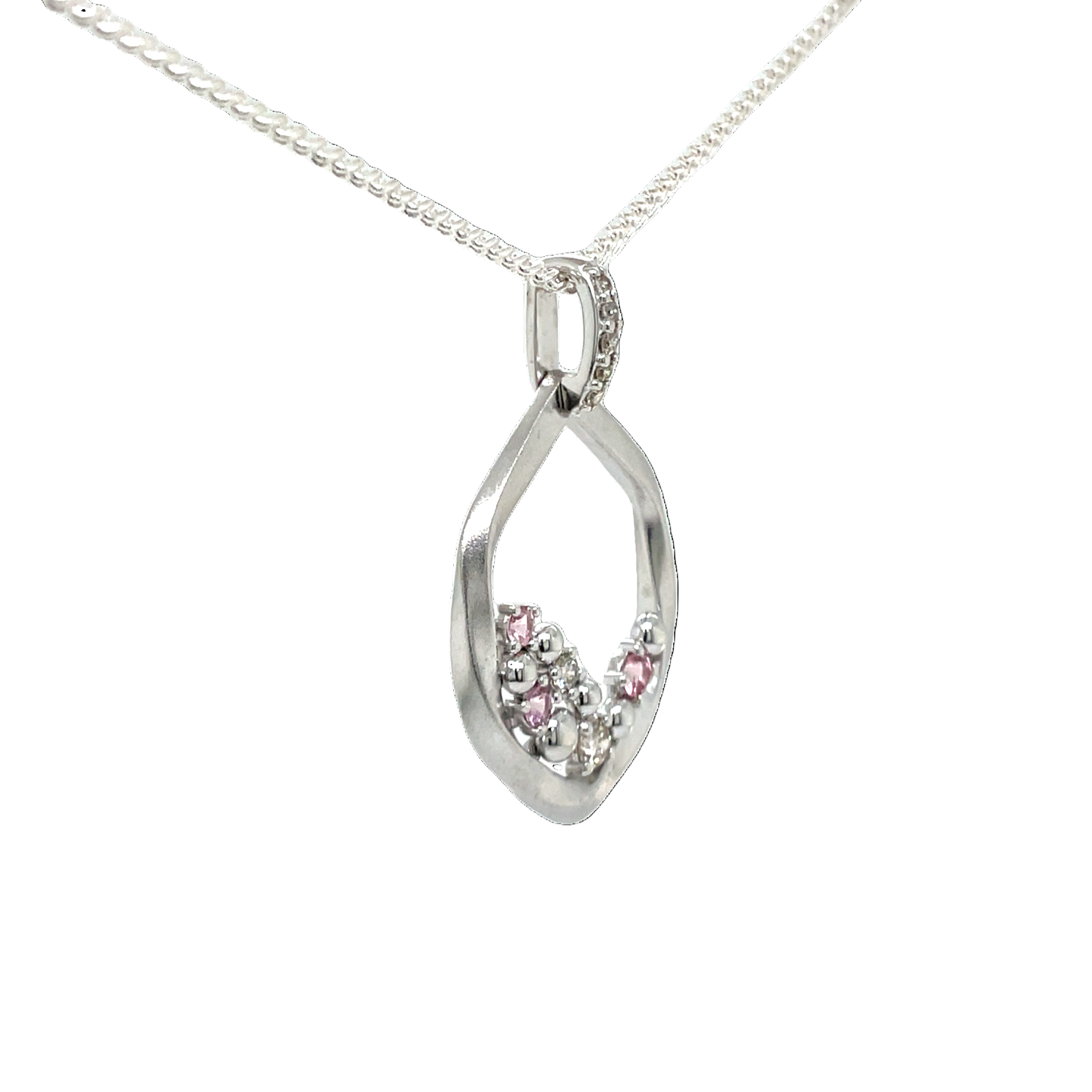 9ct White Gold Pink Tourmaline and Diamond Pendant