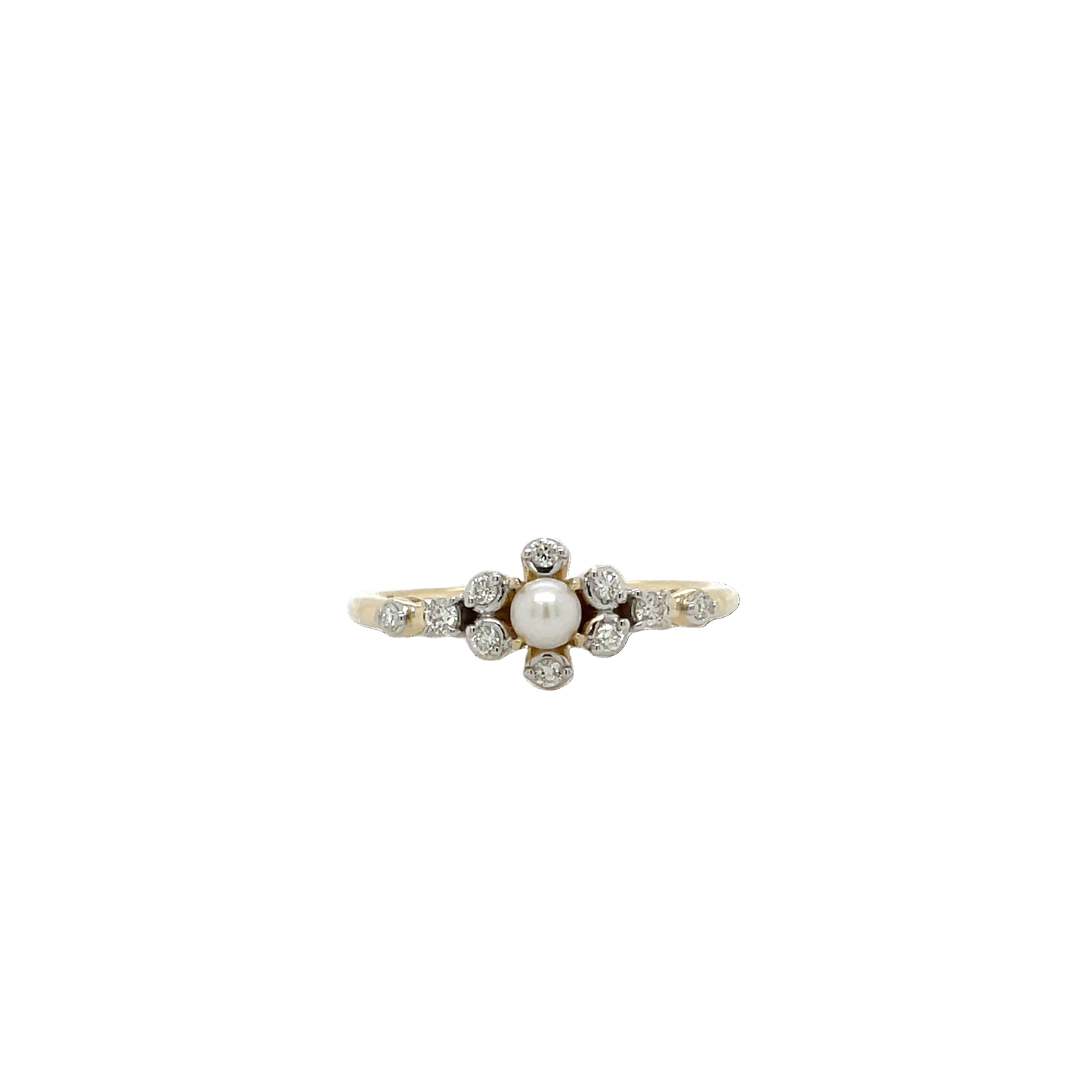 9ct Yellow Gold Pearl and Diamond Cluster Dress Ring