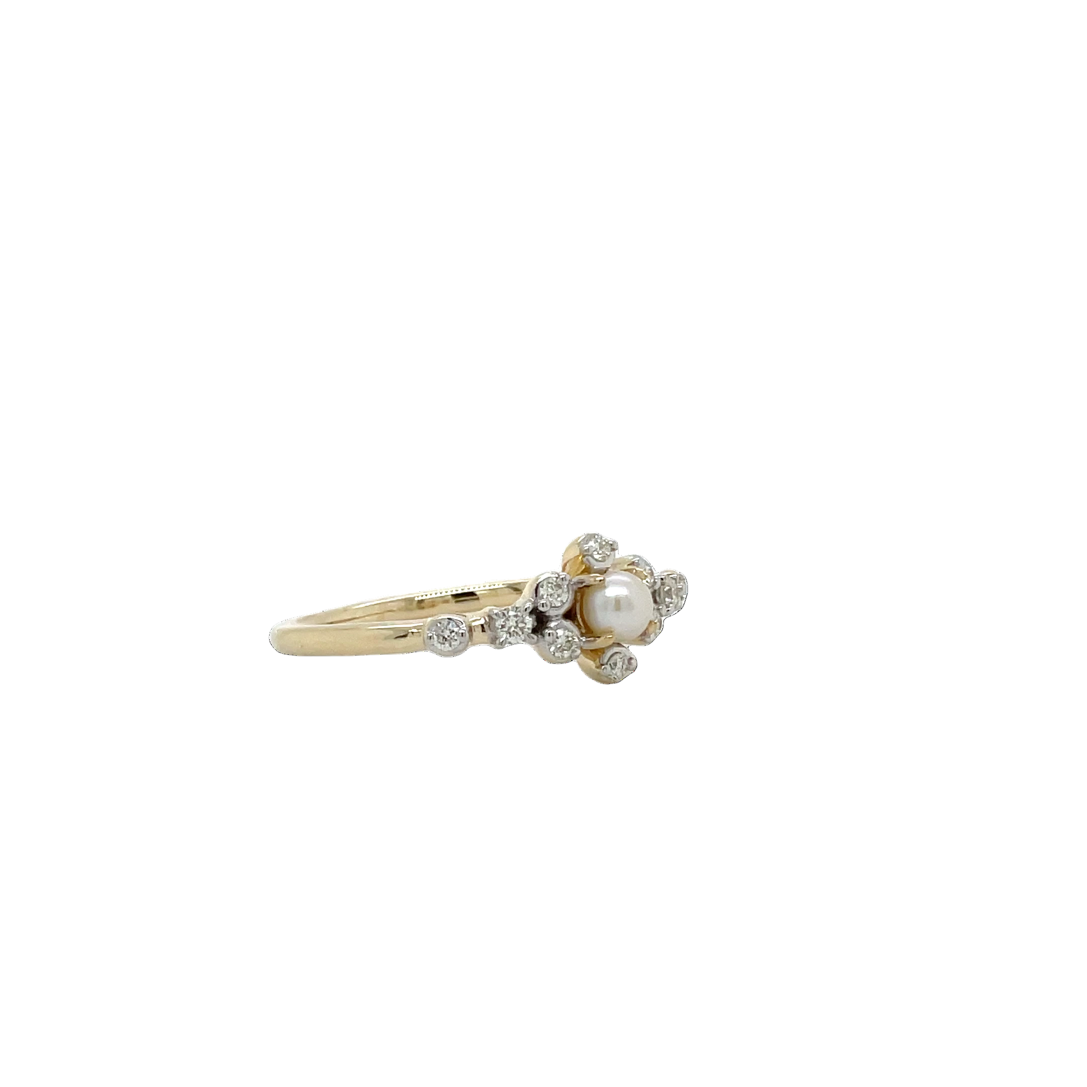 9ct Yellow Gold Pearl and Diamond Cluster Dress Ring