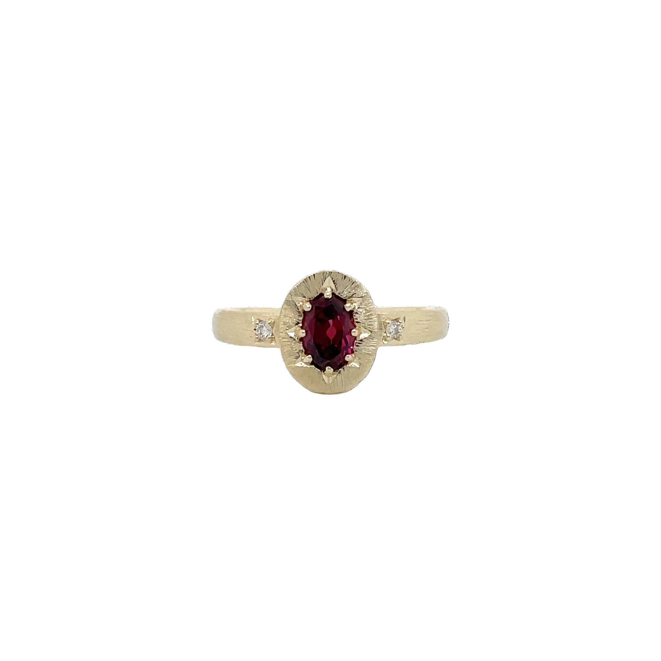 9ct Yellow Gold Rhodolite Garnet and Diamond Dress Ring