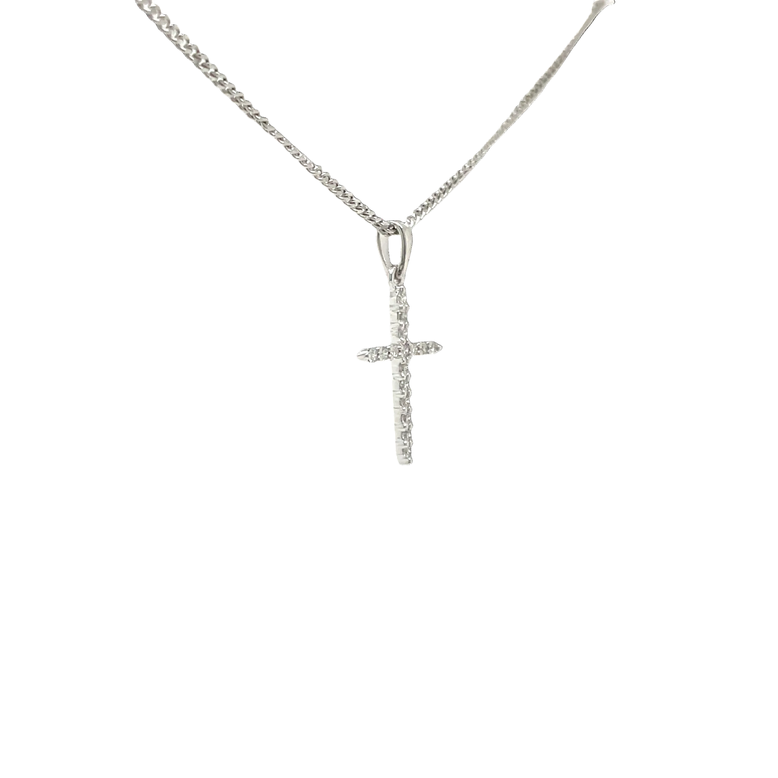 9ct White Gold Natural Diamond Cross Pendant
