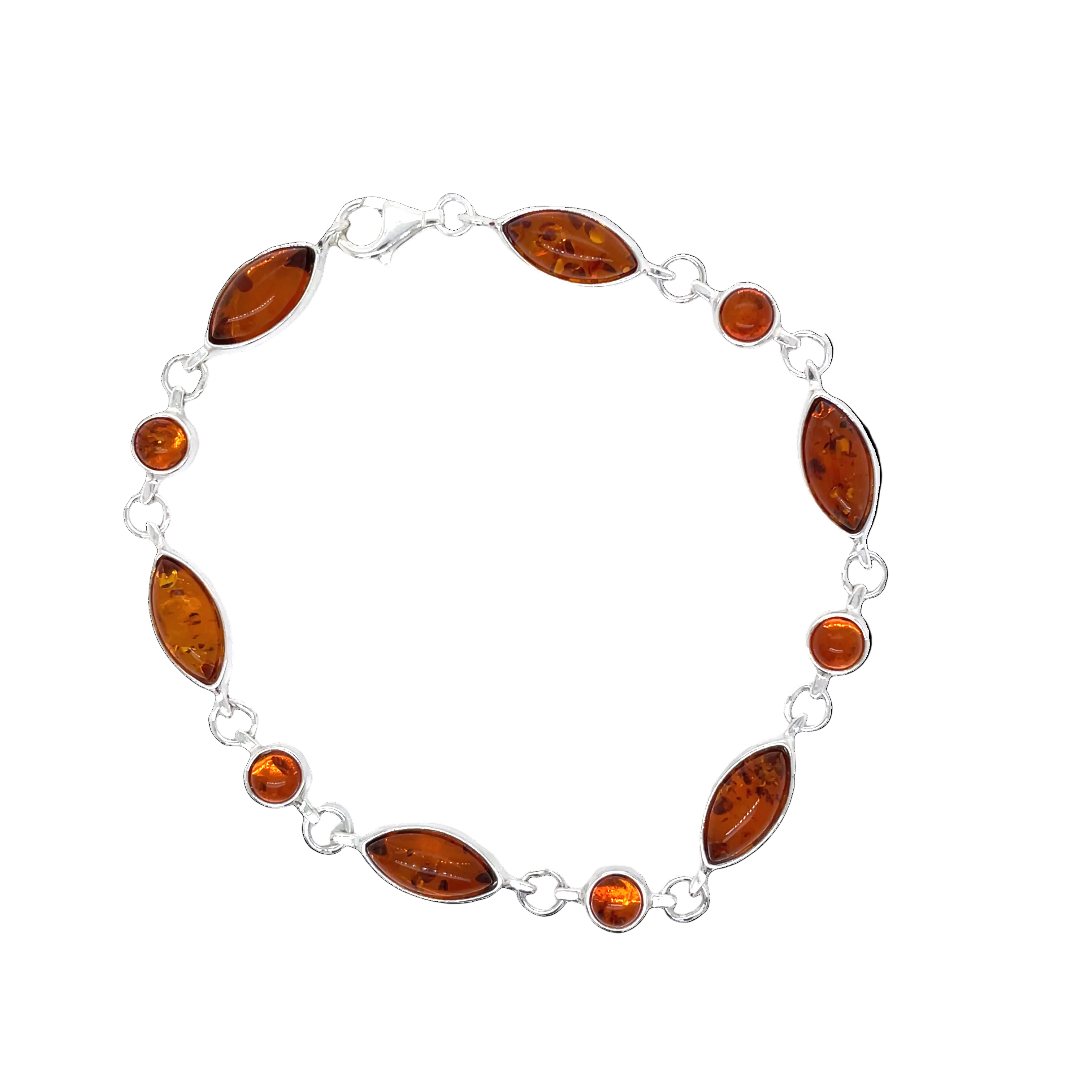 Sterling Silver Marquise and Round Amber Bracelet