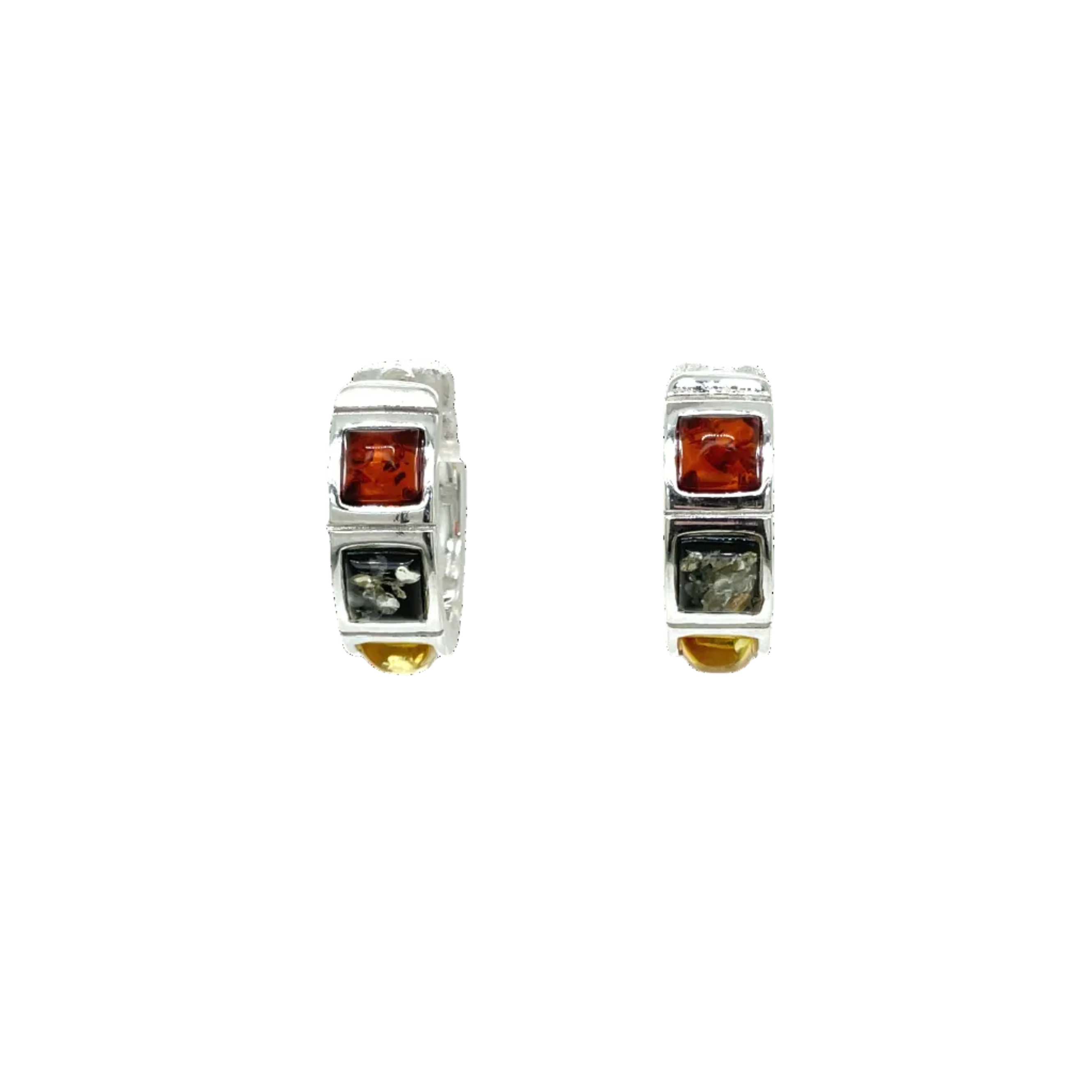 Sterling Silver Multi-Coloured Amber Huggies