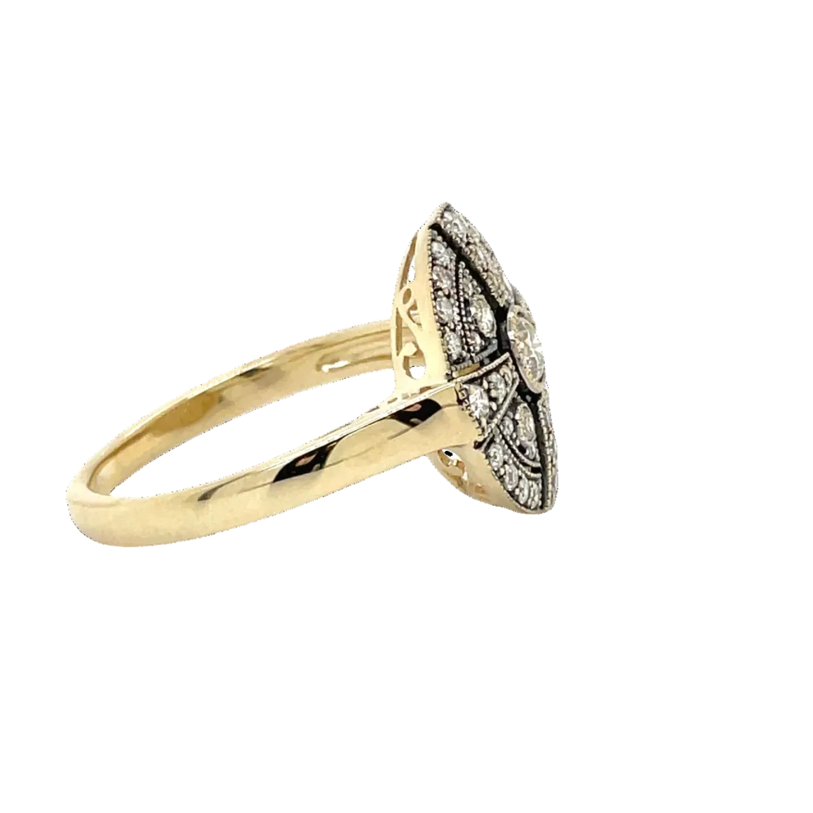9ct Yellow Gold Natural Diamond Round Art Deco Dress Ring