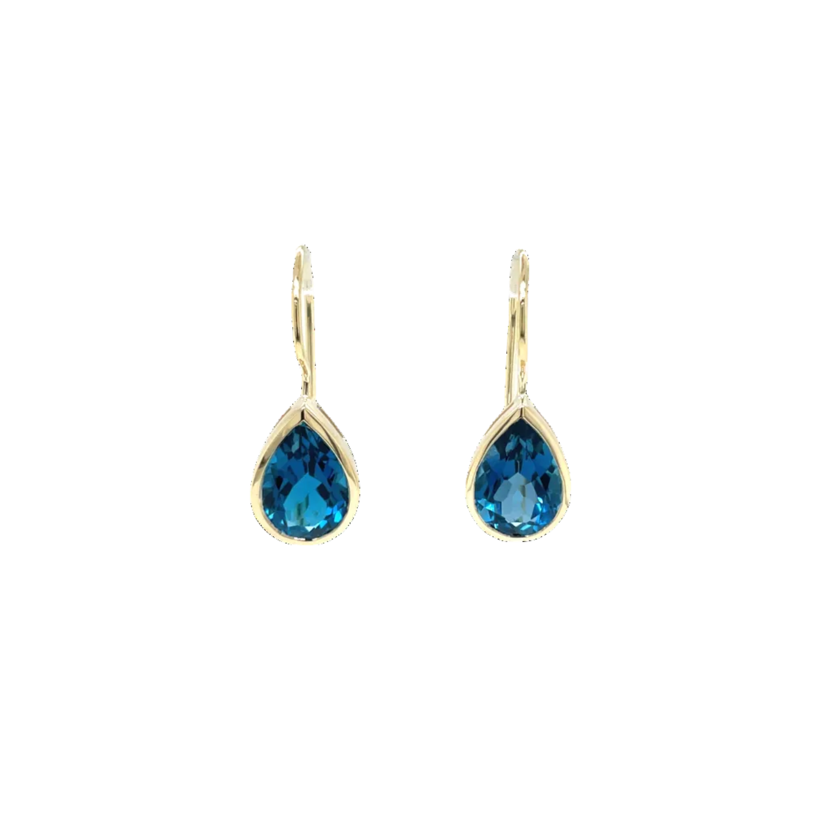 9ct Yellow Gold Pear Shape London Blue Topaz Earrings