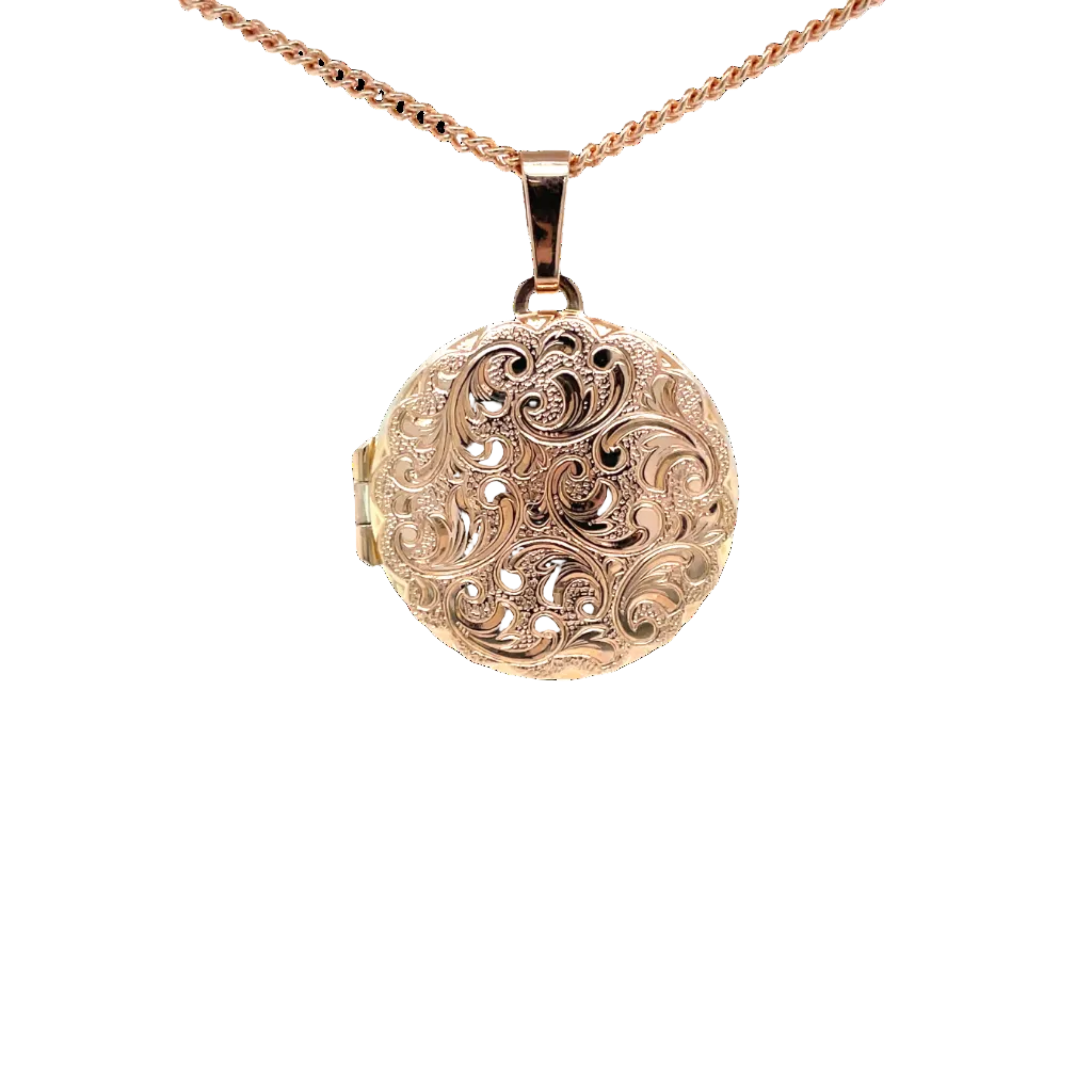 9ct Rose Gold Engraved Round Locket