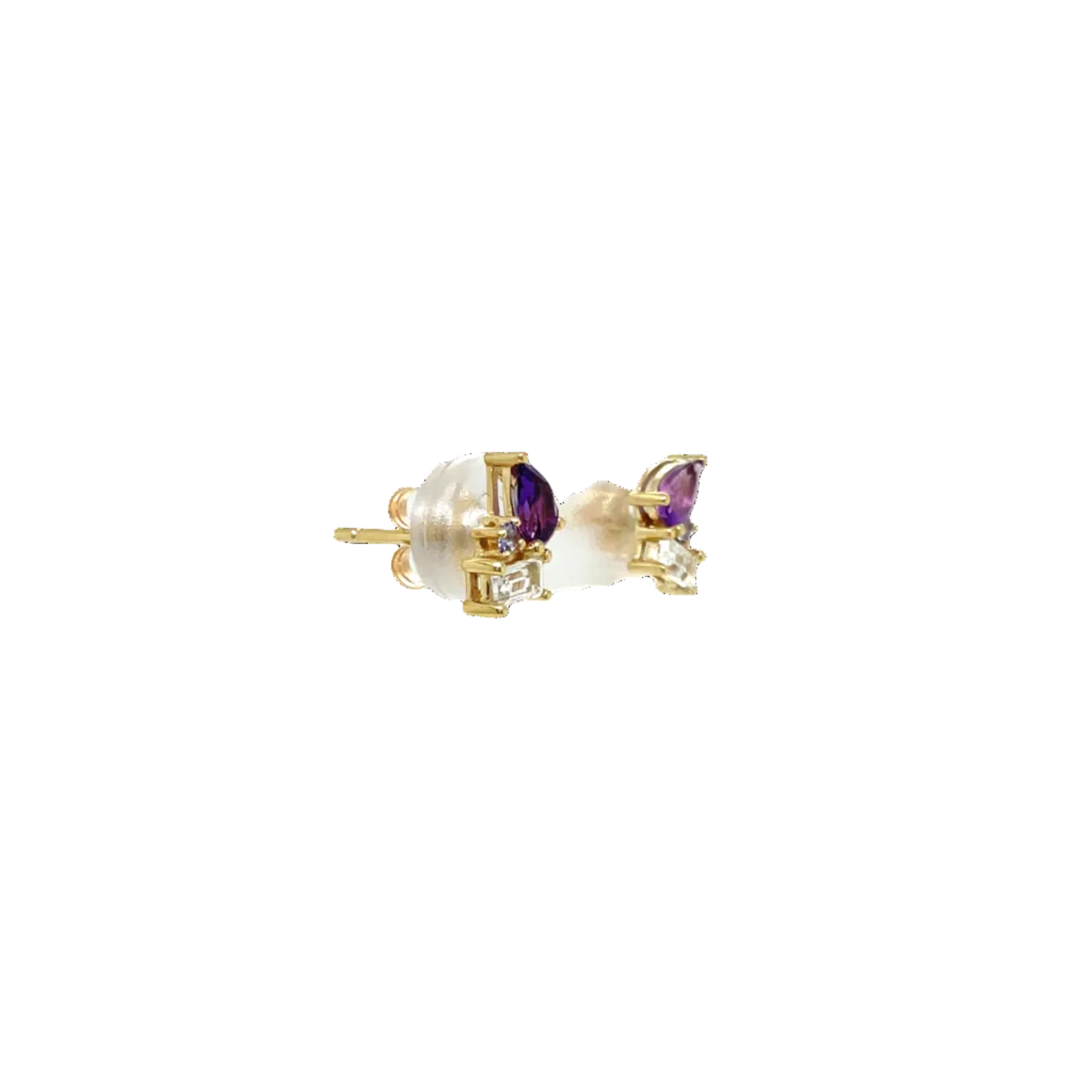 9ct Yellow Gold Amethyst, Tanzanite and White Topaz Stud Earrings