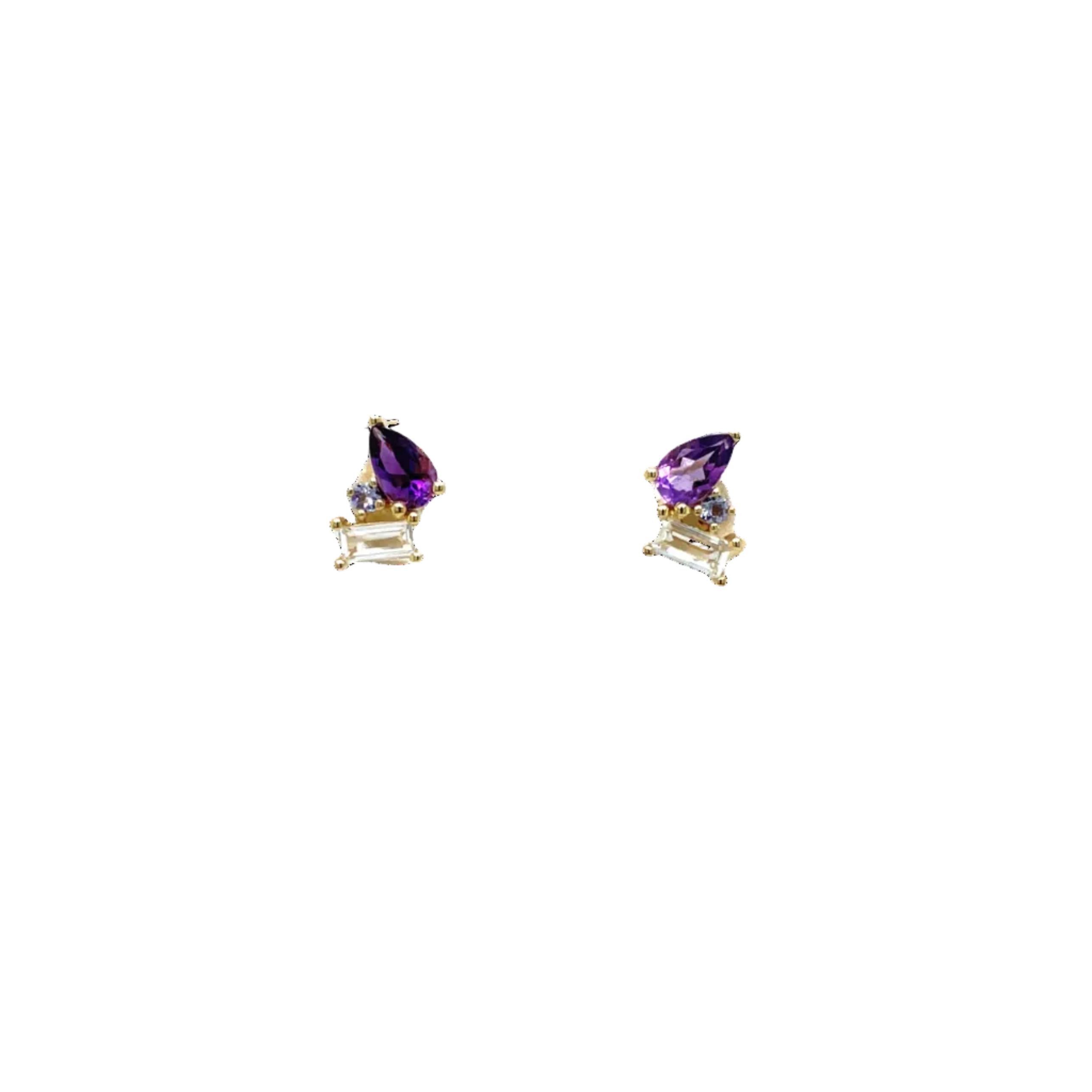 9ct Yellow Gold Amethyst, Tanzanite and White Topaz Stud Earrings