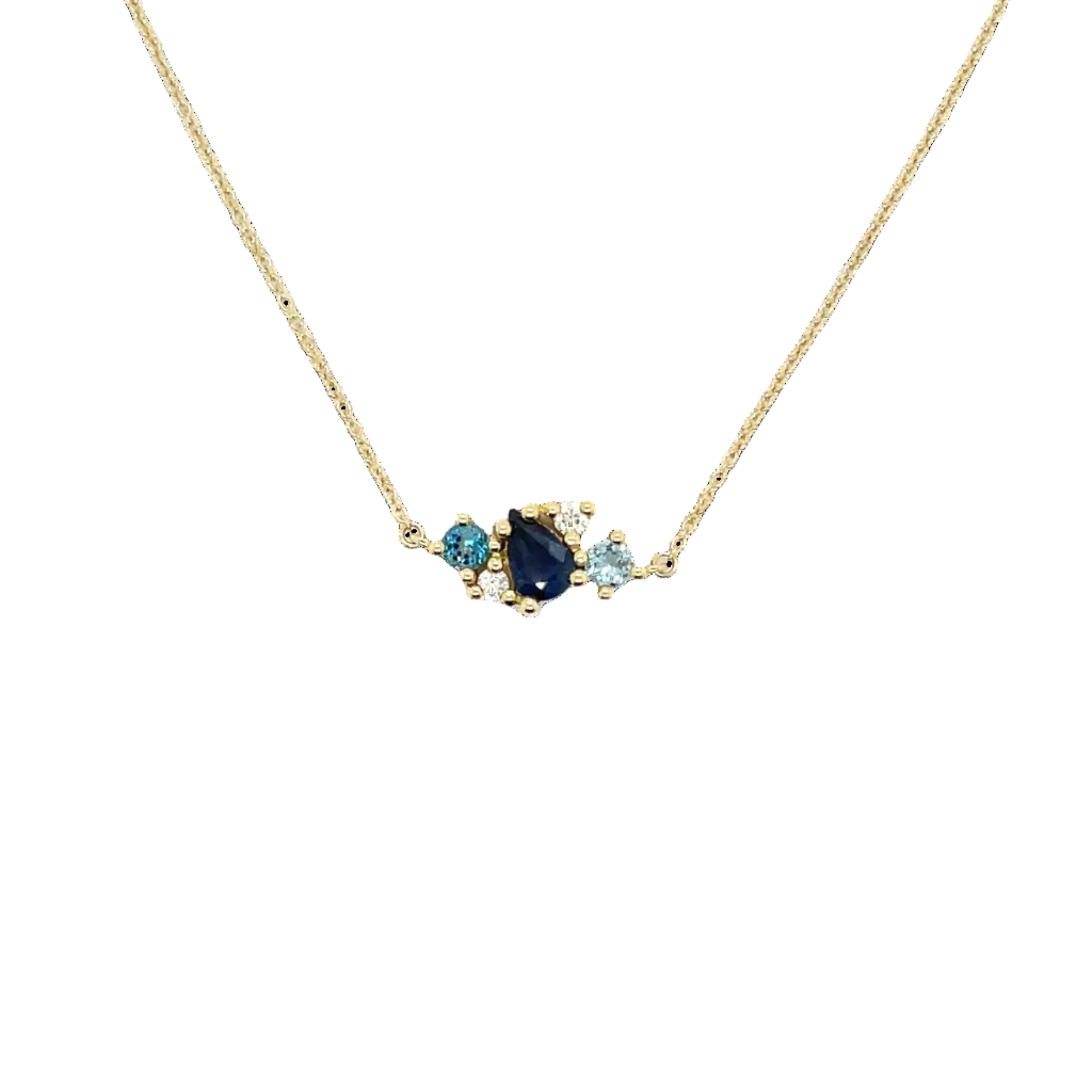 9ct Yellow Gold Sapphire, Diamond and Topaz Necklace