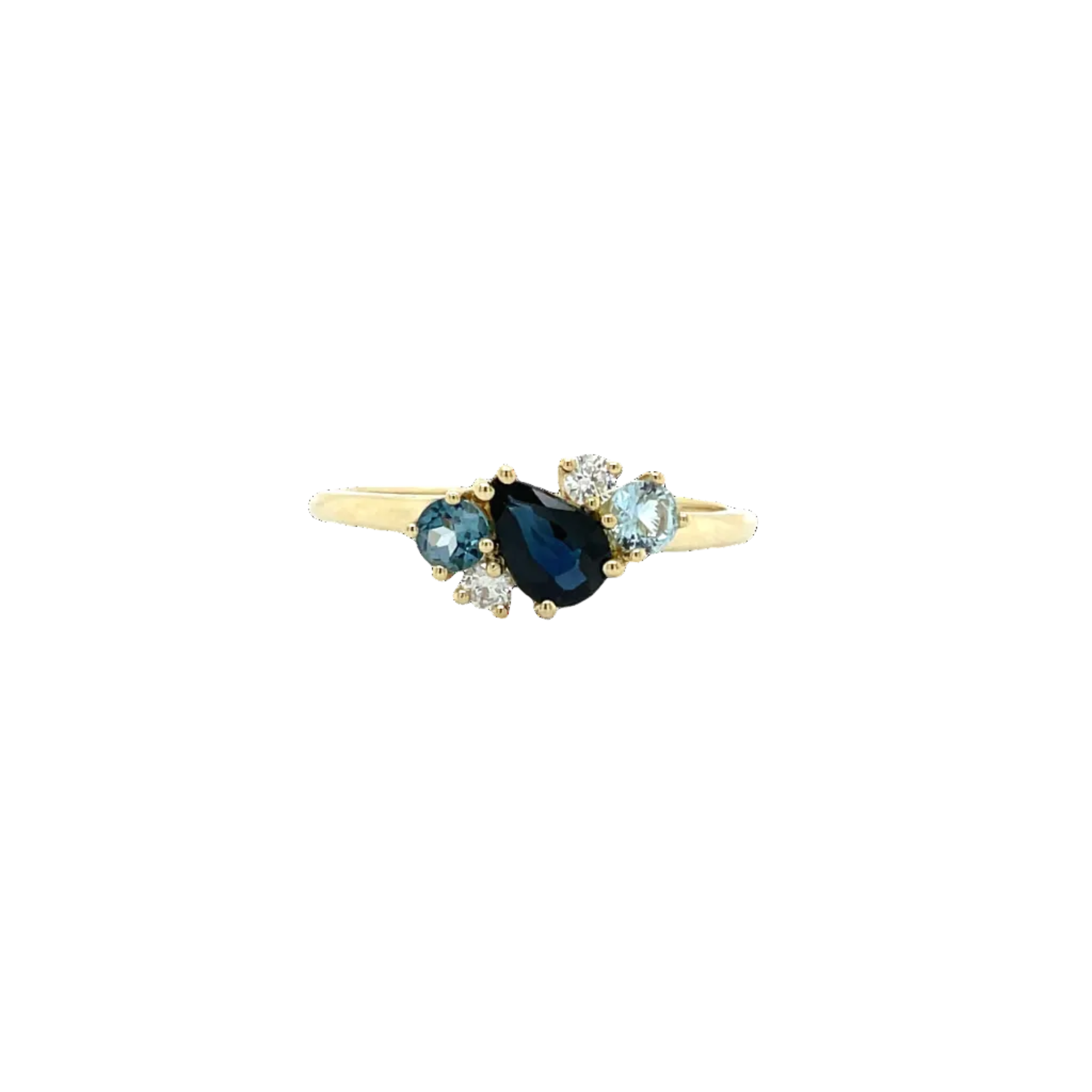 9ct Yellow Gold Sapphire, Blue Topaz and Diamond Dress Ring