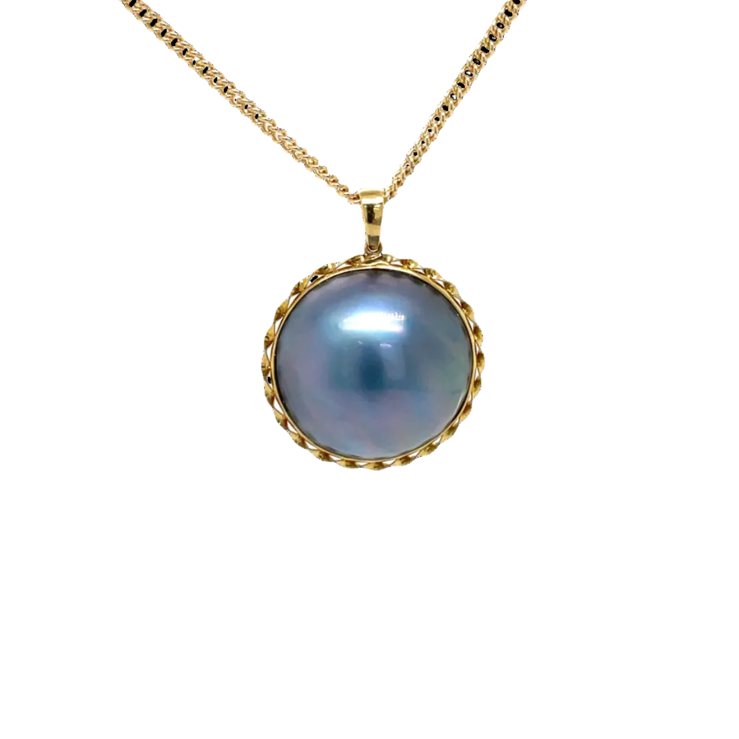 18ct Yellow Gold Black Mabe Pearl Pendant