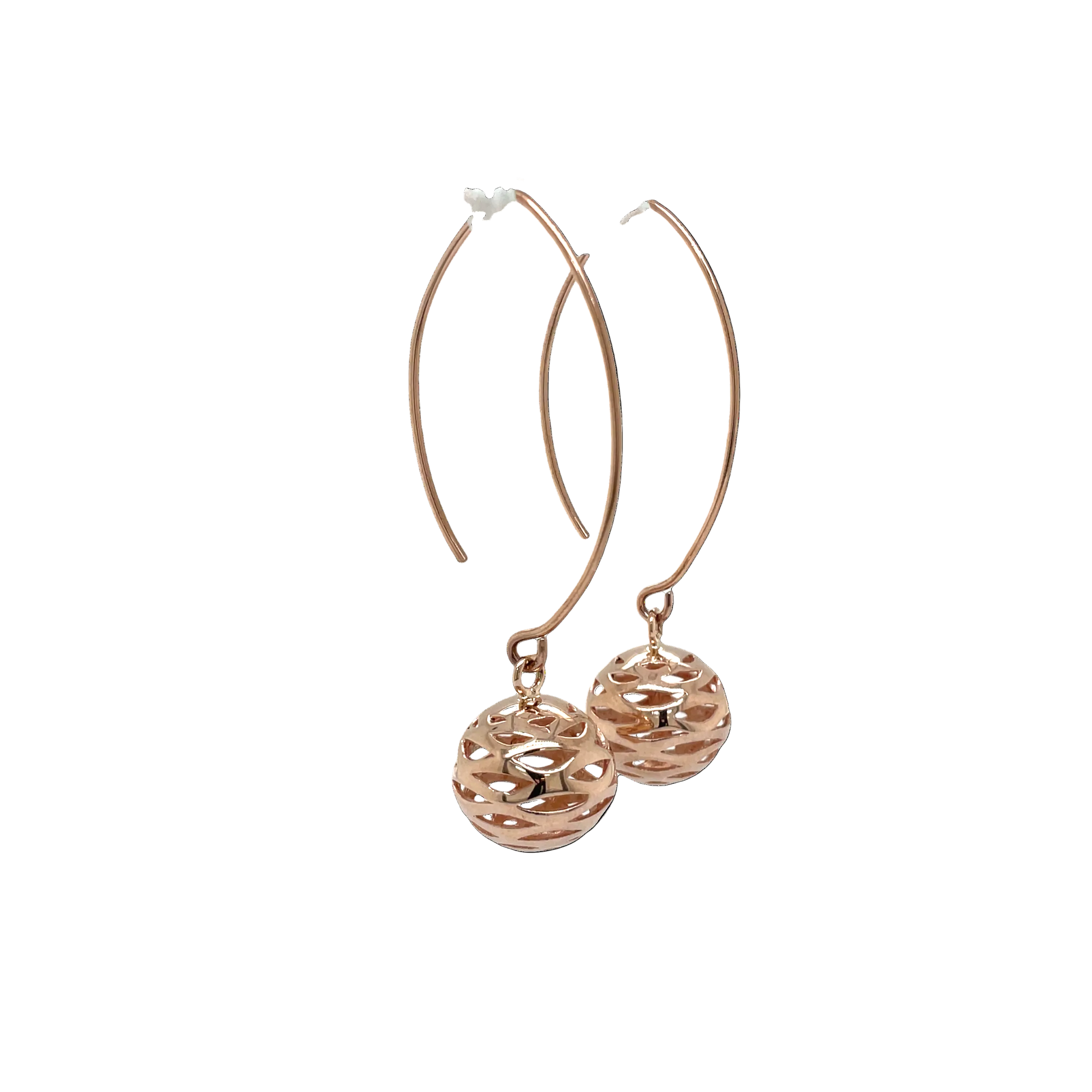 9ct Rose Gold Round Filagree Long Earrings