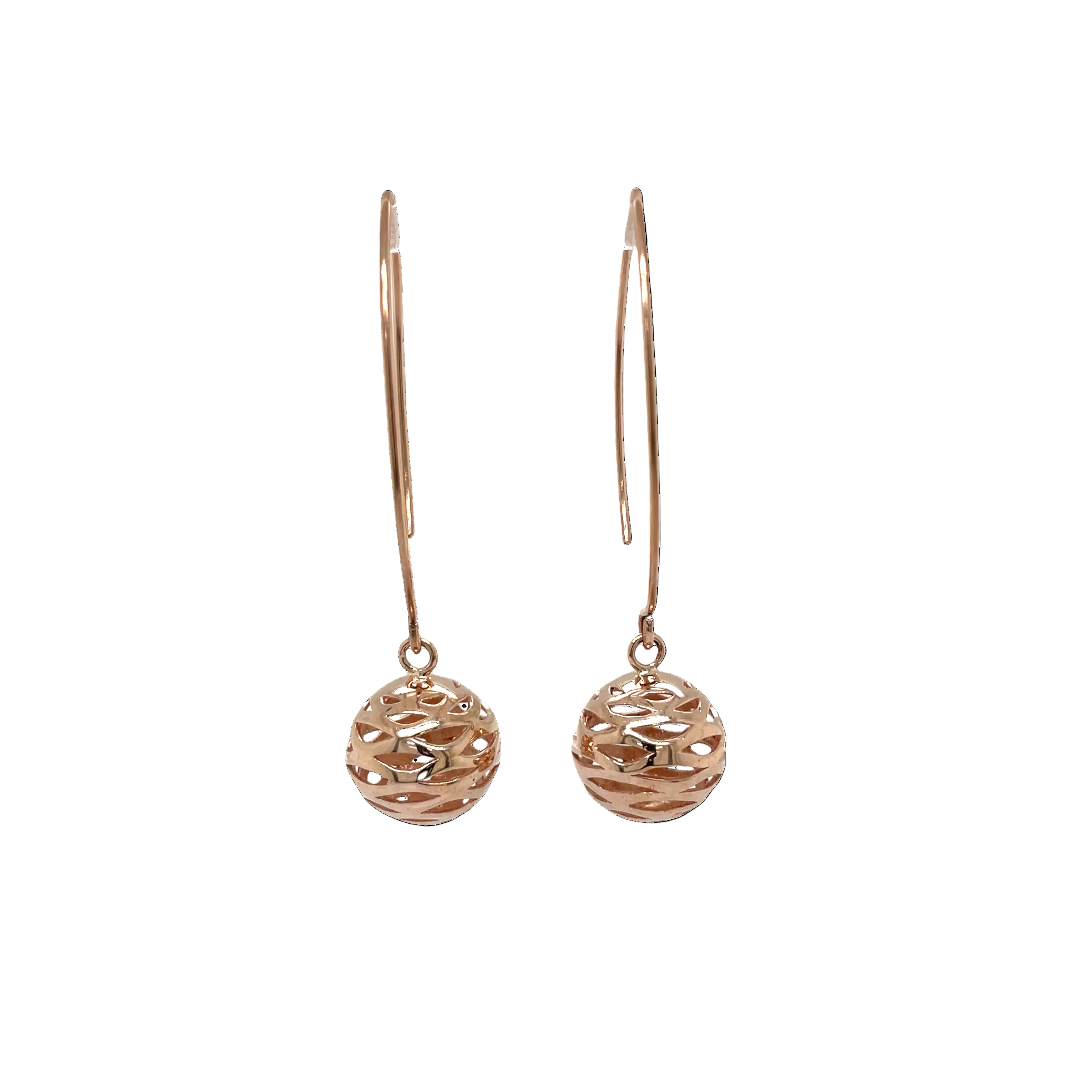 9ct Rose Gold Round Filagree Long Earrings