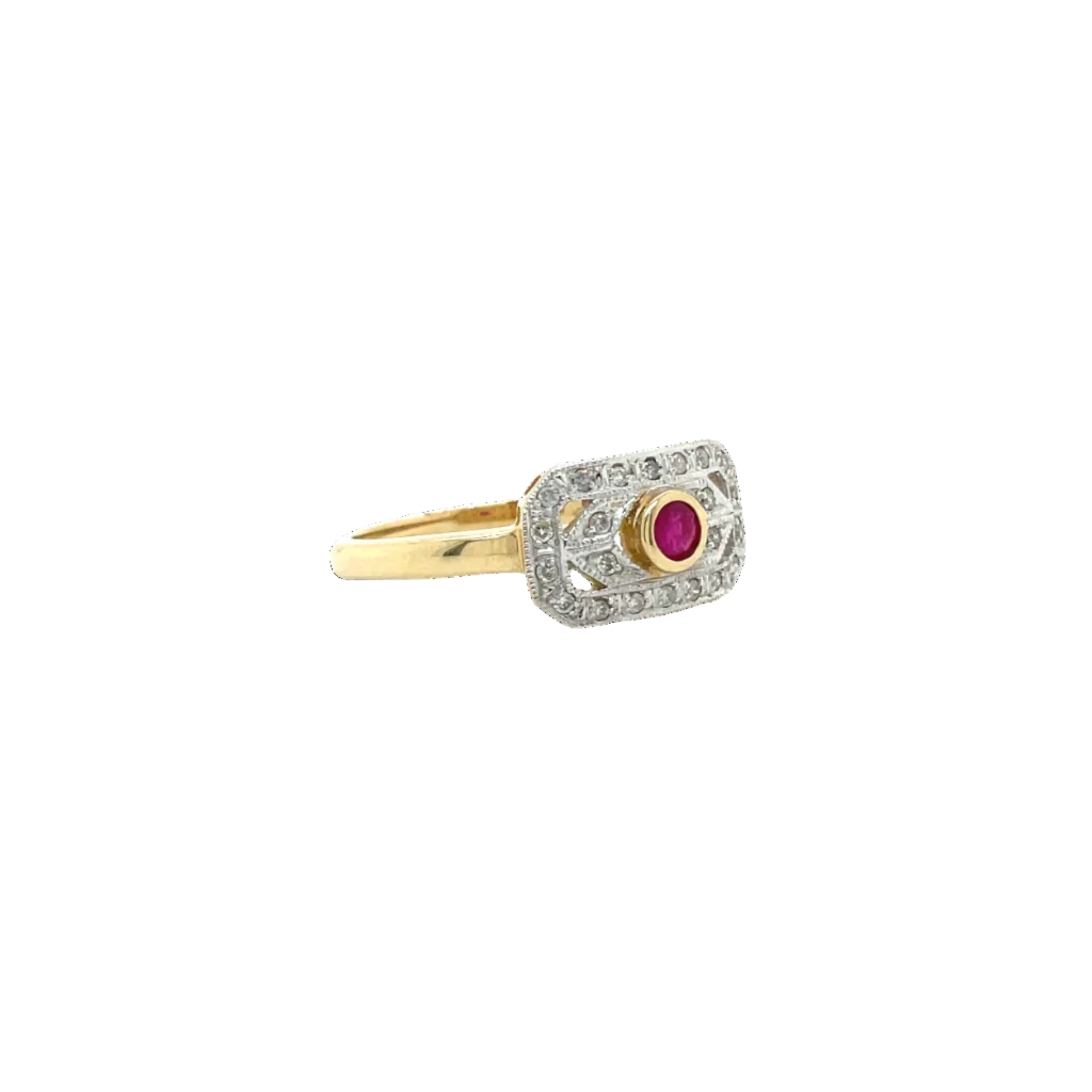 9ct Yellow Gold Natural Ruby and Diamond Art Deco Dress Ring