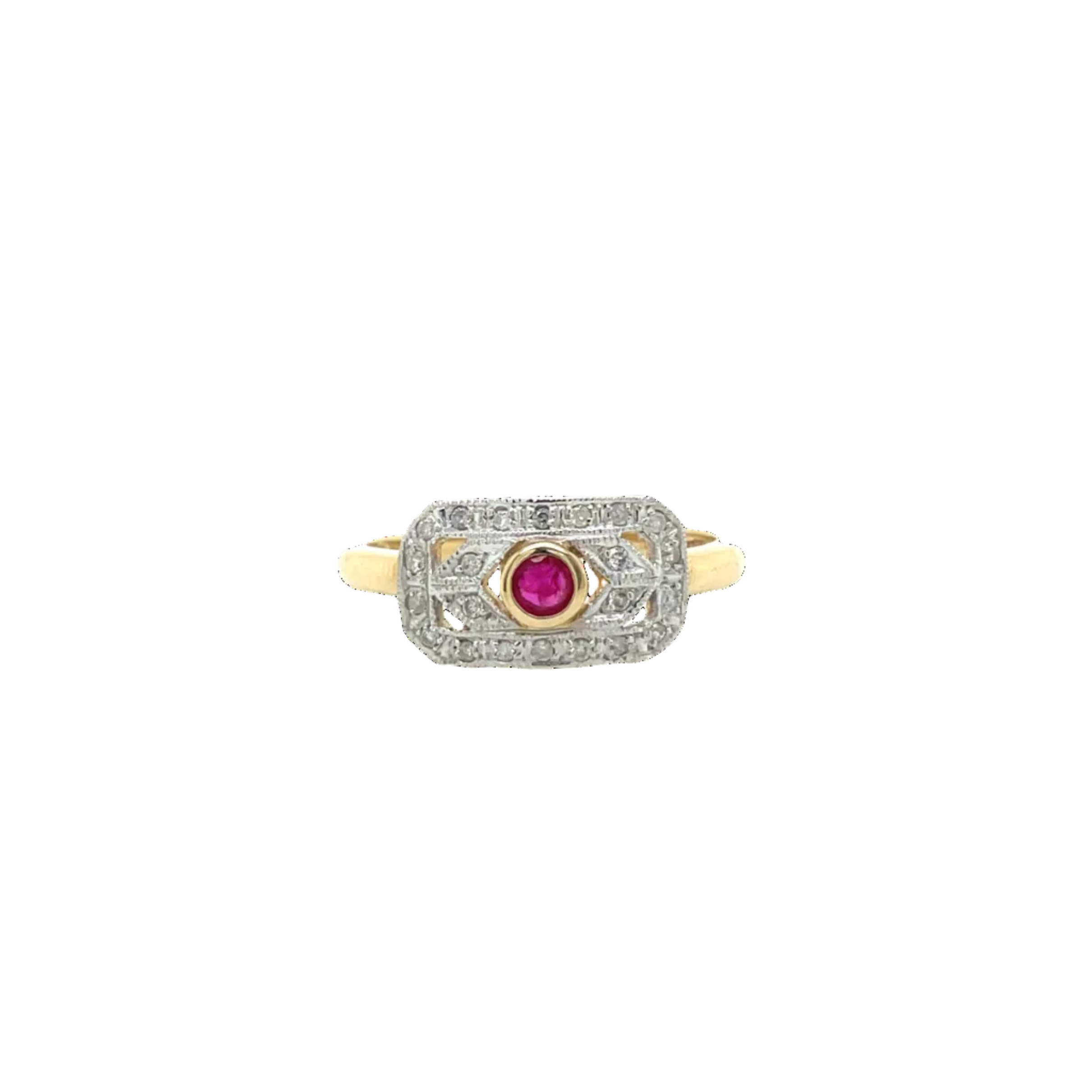 9ct Yellow Gold Natural Ruby and Diamond Art Deco Dress Ring