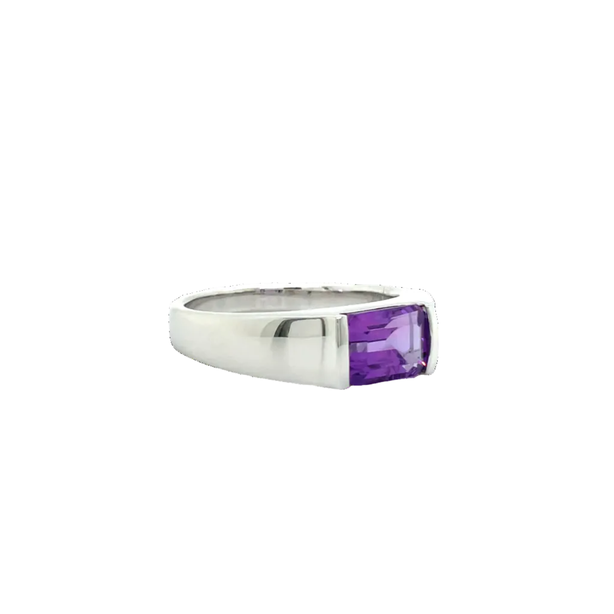 Sterling Silver Emerald Cut Amethyst Dress Ring