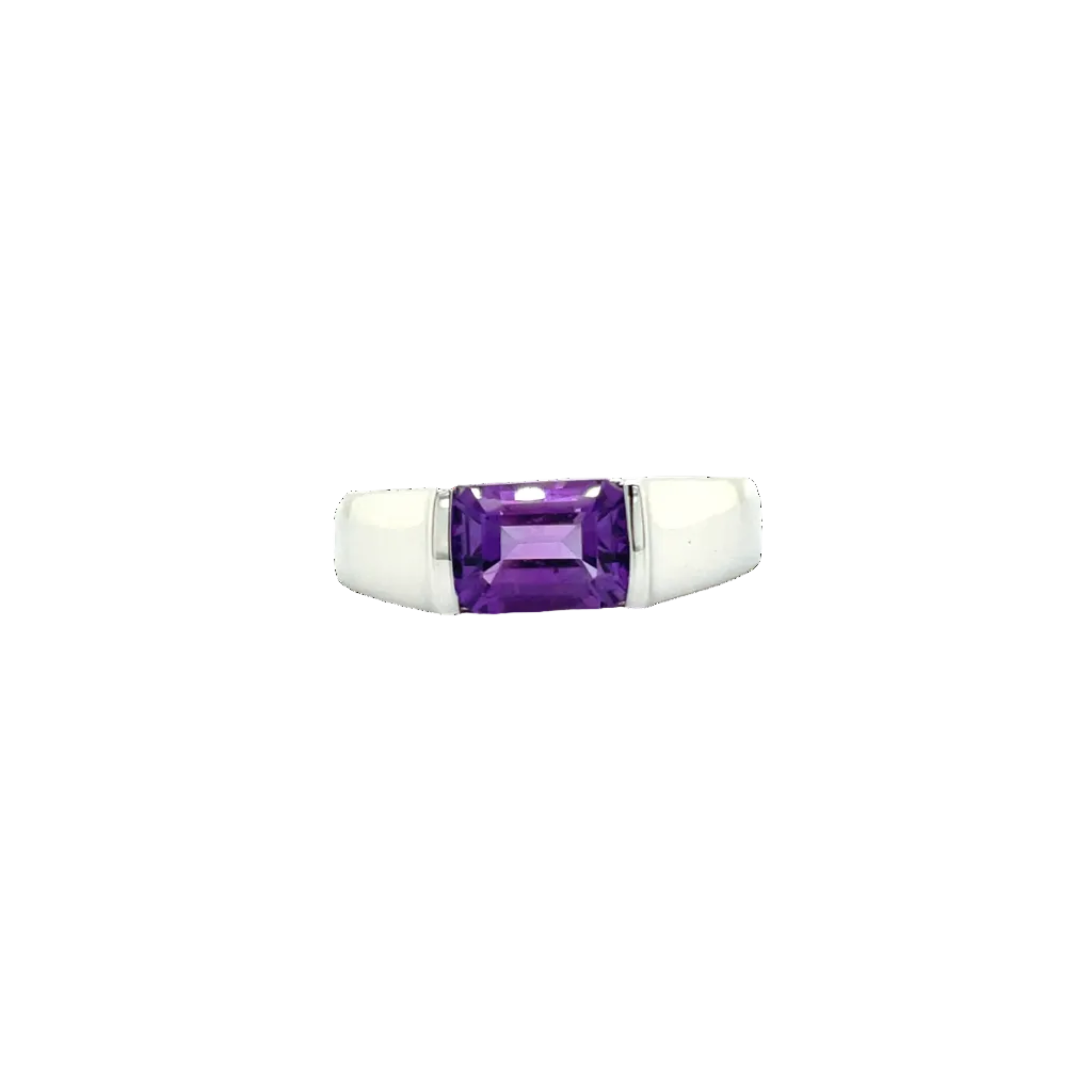 Sterling Silver Emerald Cut Amethyst Dress Ring