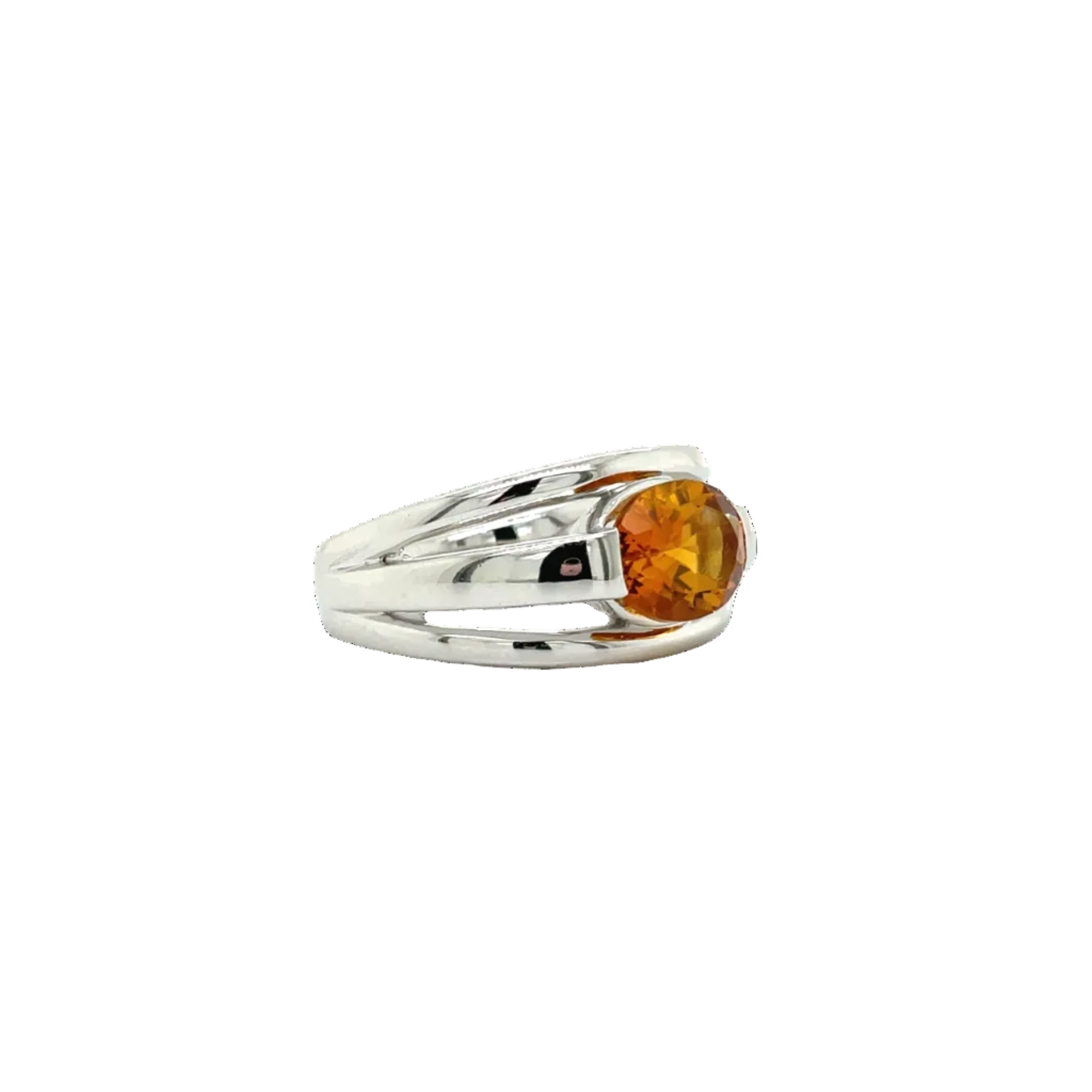 Sterling Silver Oval Citrine Three Bar Dress Ring