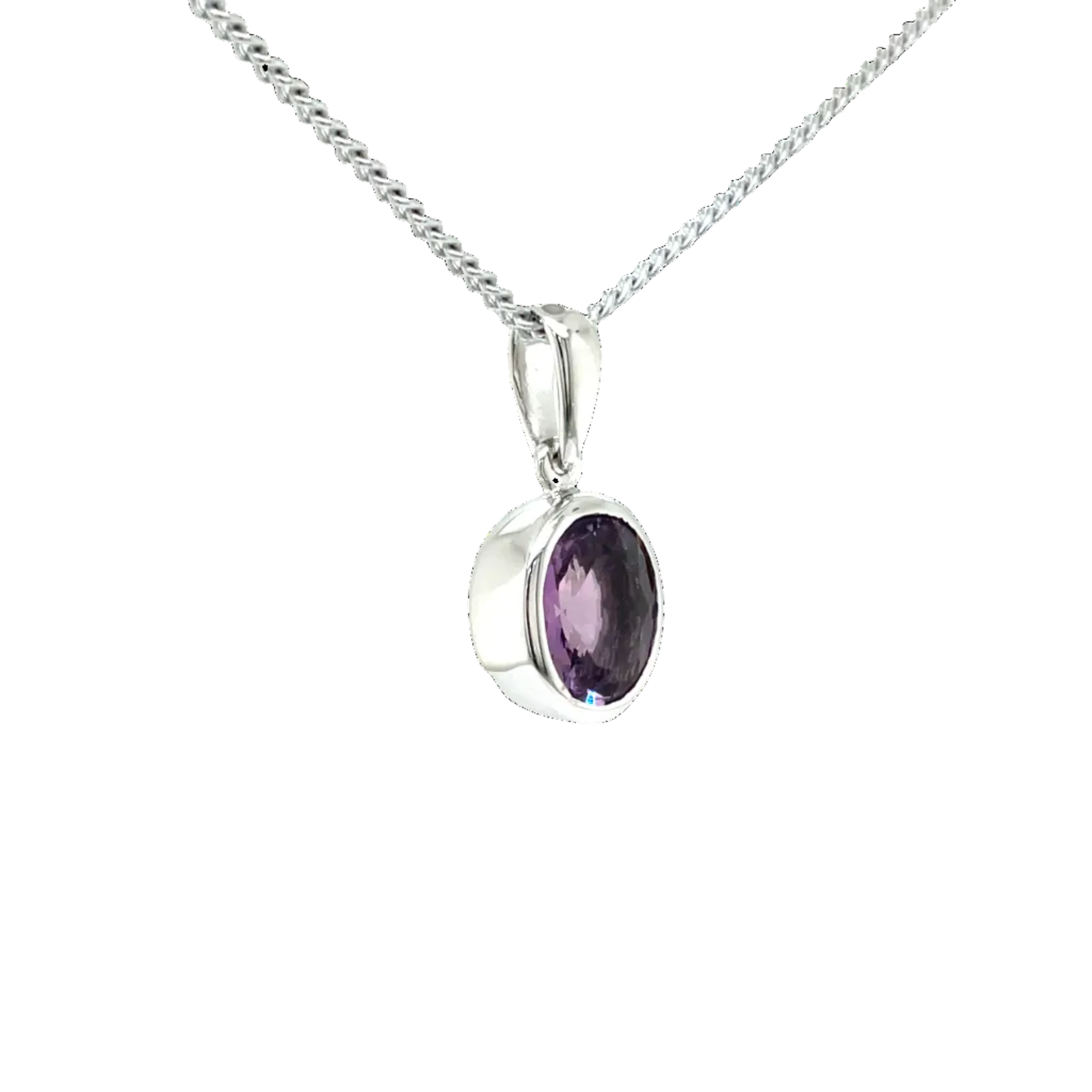 Sterling Silver Amethyst Bezel Set Pendant