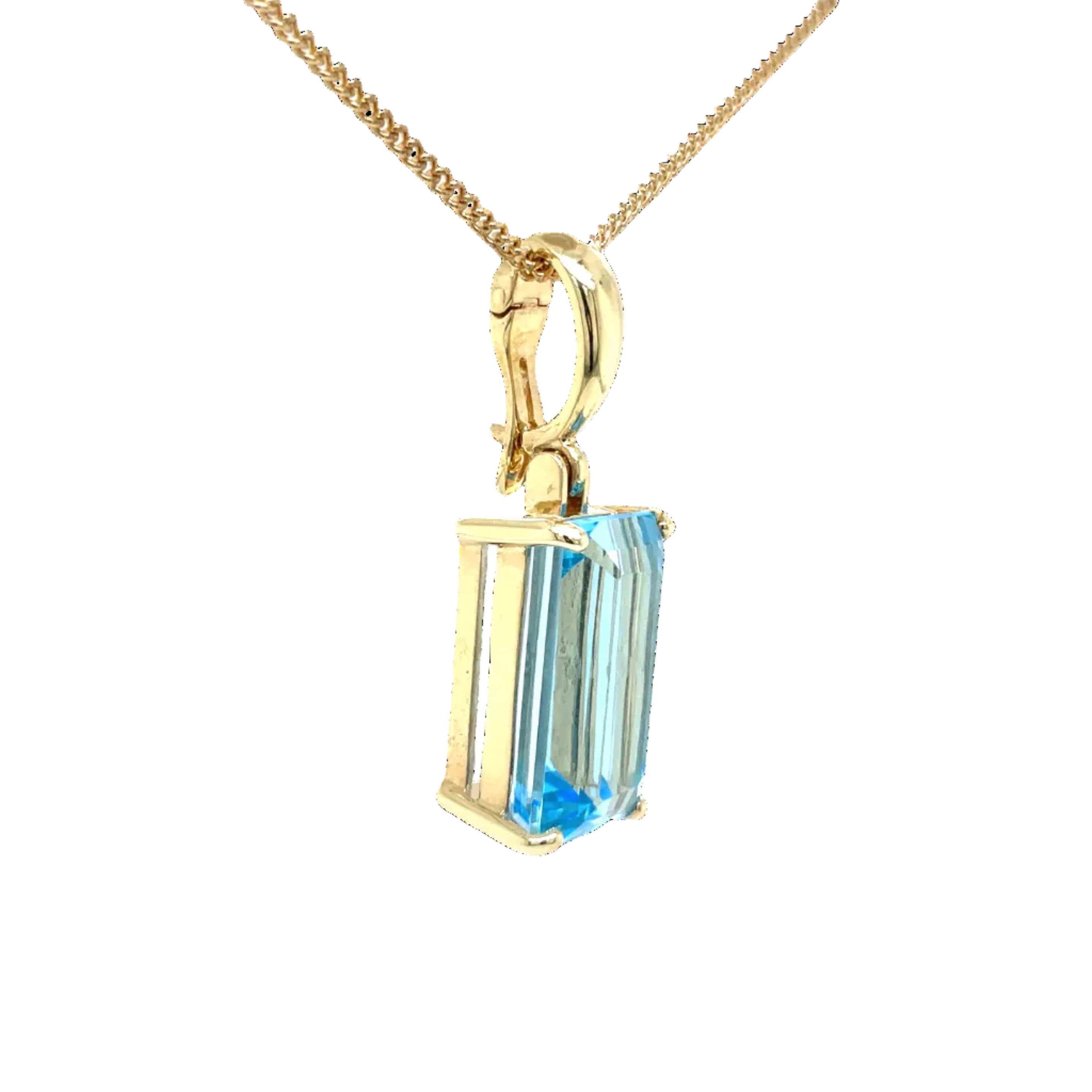 9ct Yellow Gold Emerald Cut Blue Topaz Pendant