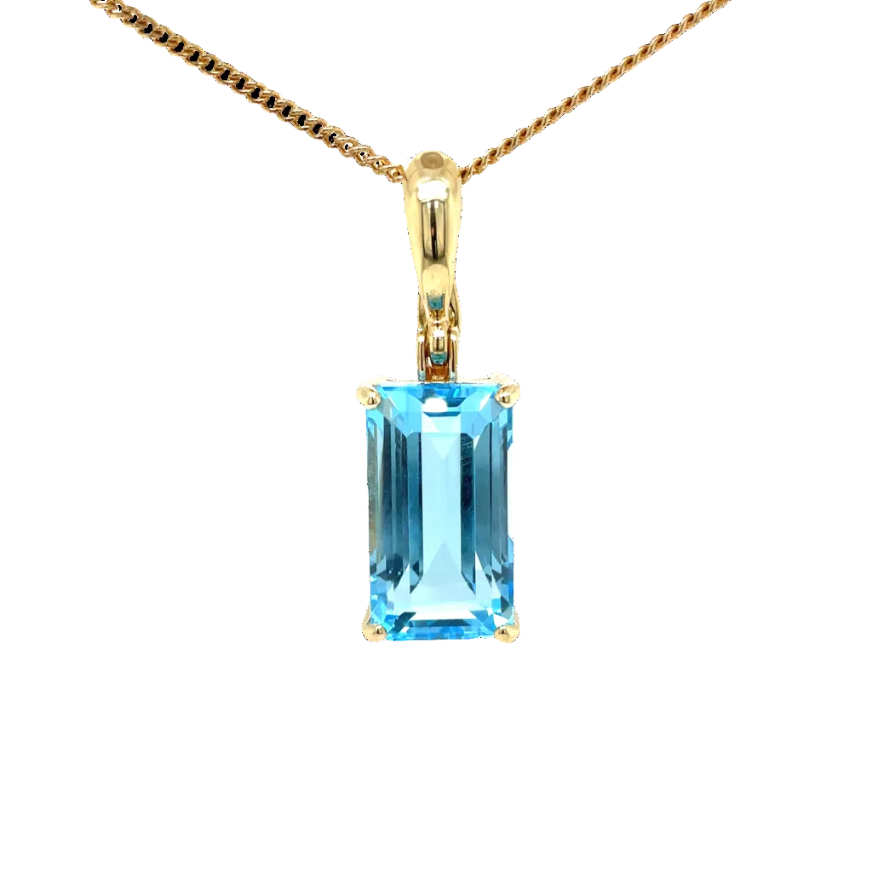 9ct Yellow Gold Emerald Cut Blue Topaz Pendant