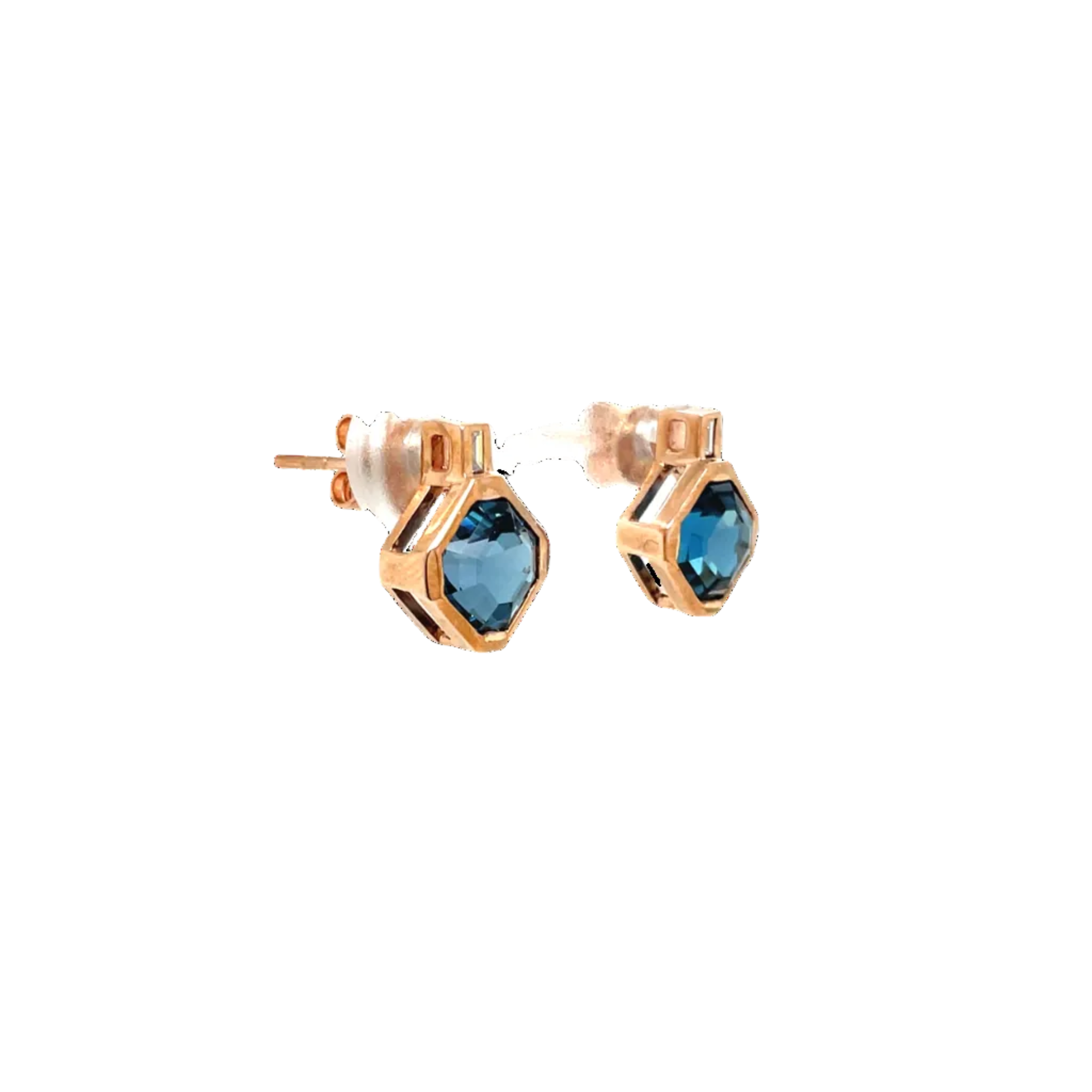 9ct Rose Gold London Blue Topaz and Natural Diamond Earrings