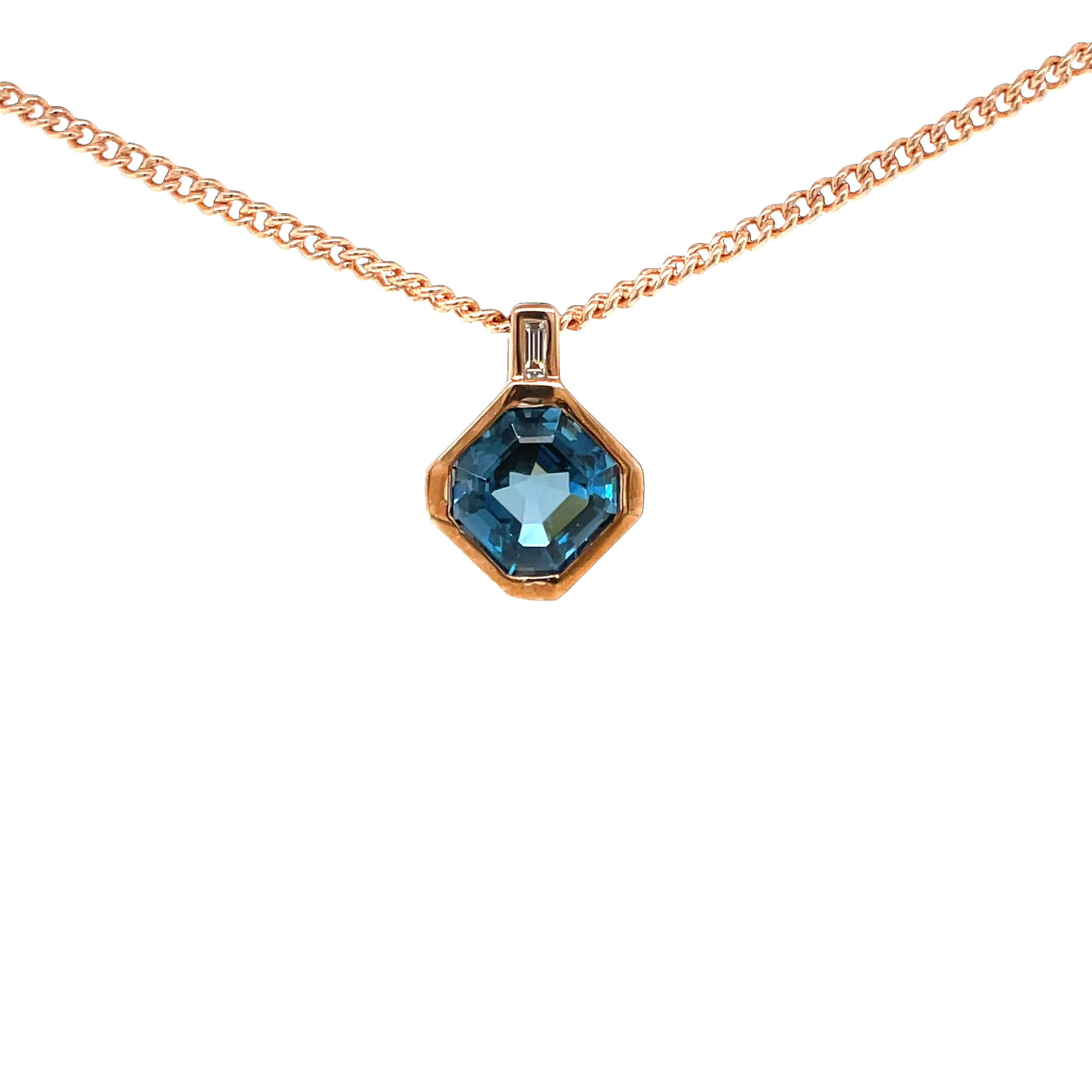 9ct Rose Gold London Blue Topaz and Natural Diamond Pendant
