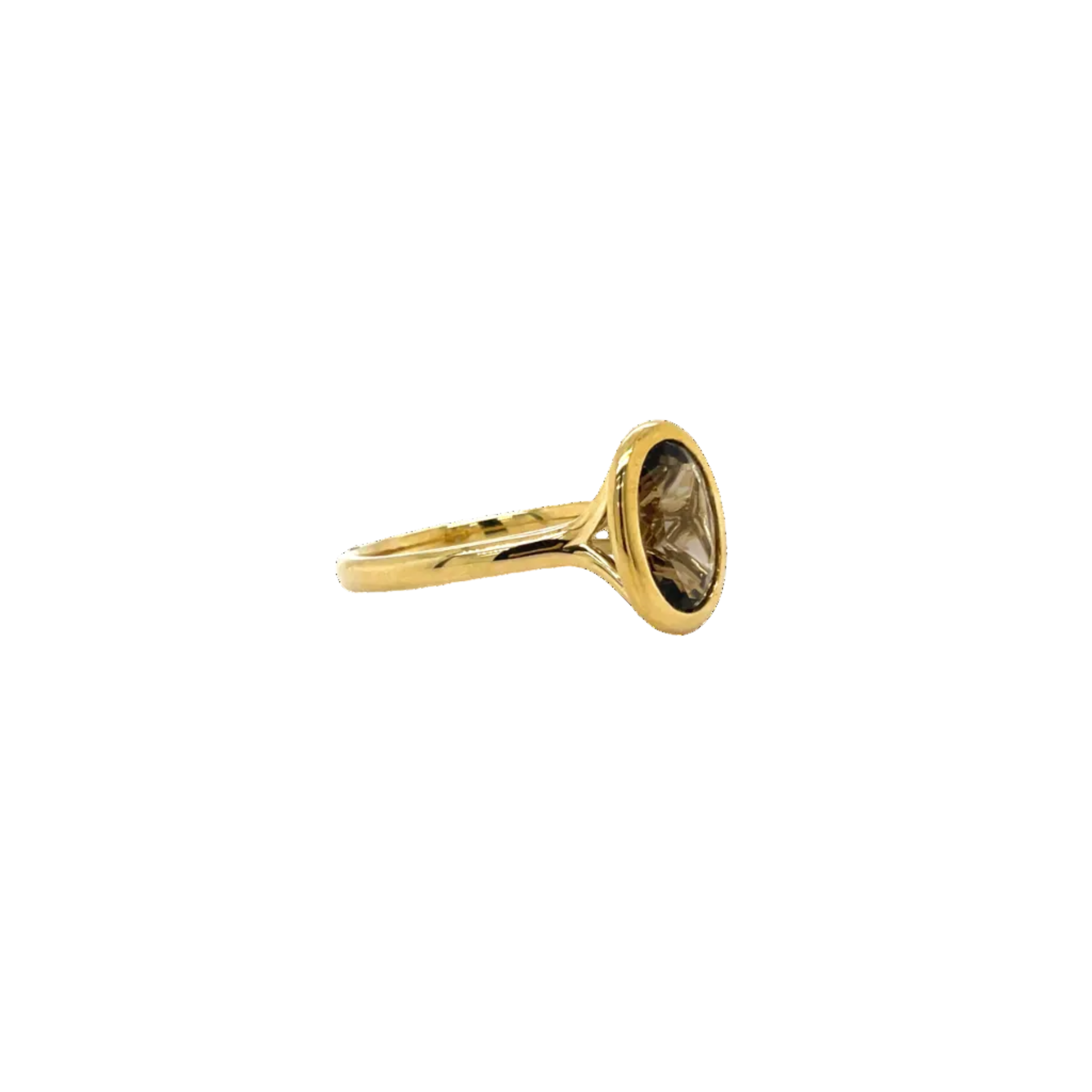 9ct Yellow Gold Oval Smokey Quartz Dress Ring