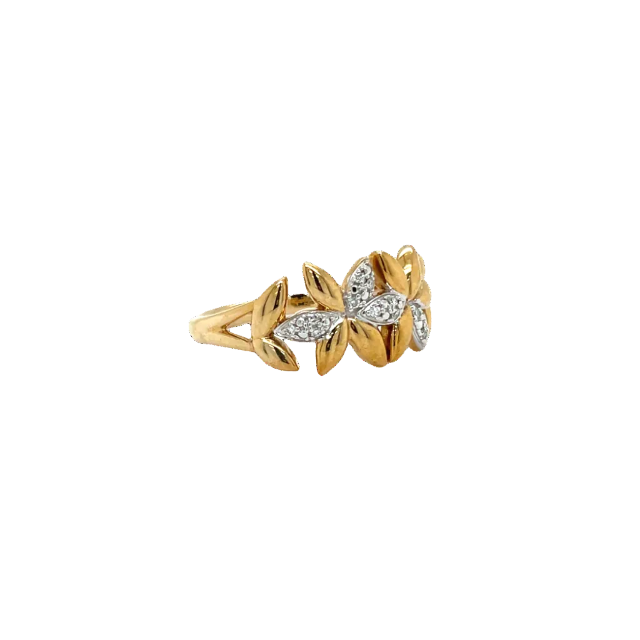 9ct Yellow Gold Natural Diamond Flower Ring