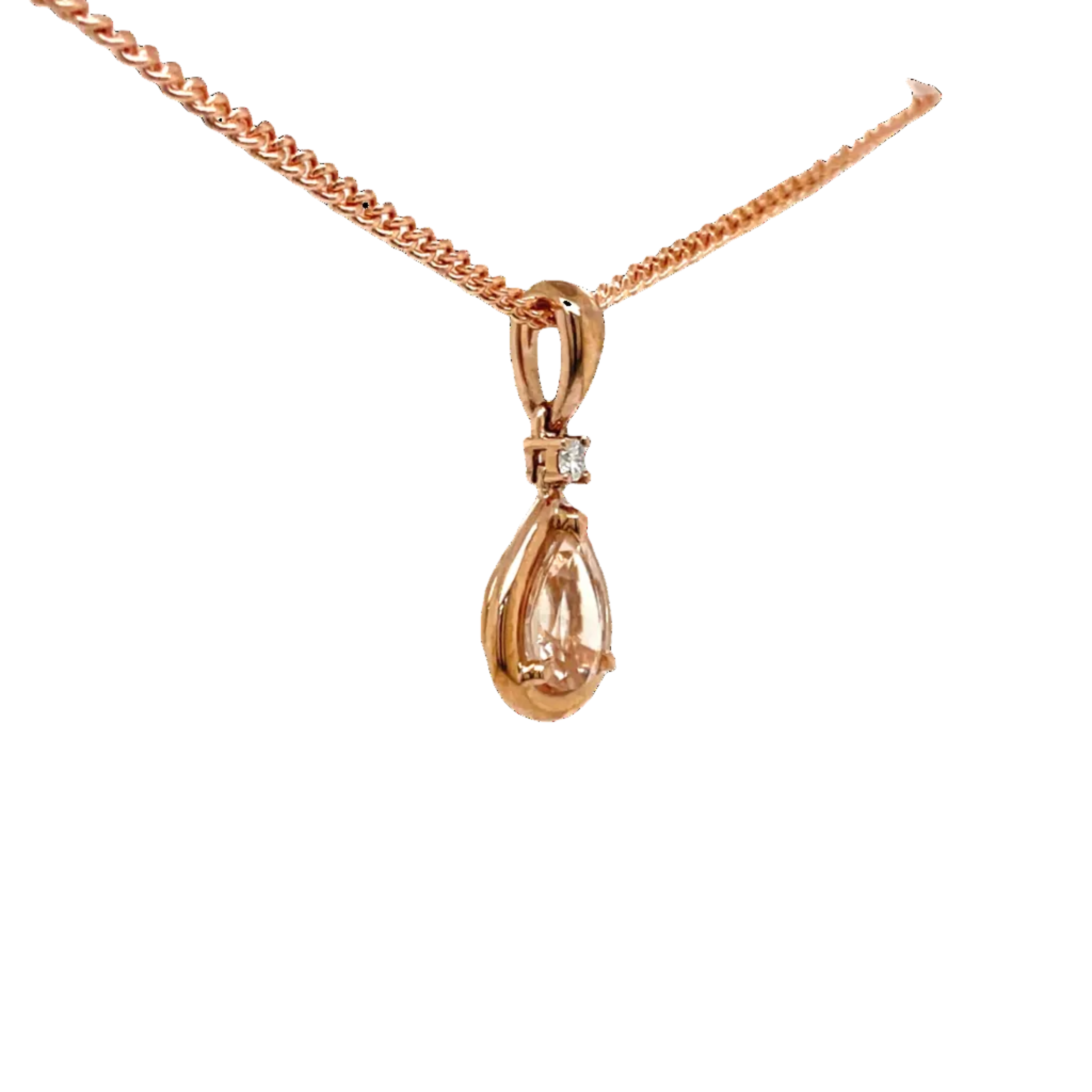 9ct Rose Gold Pear Morganite and Natural Diamond Pendant