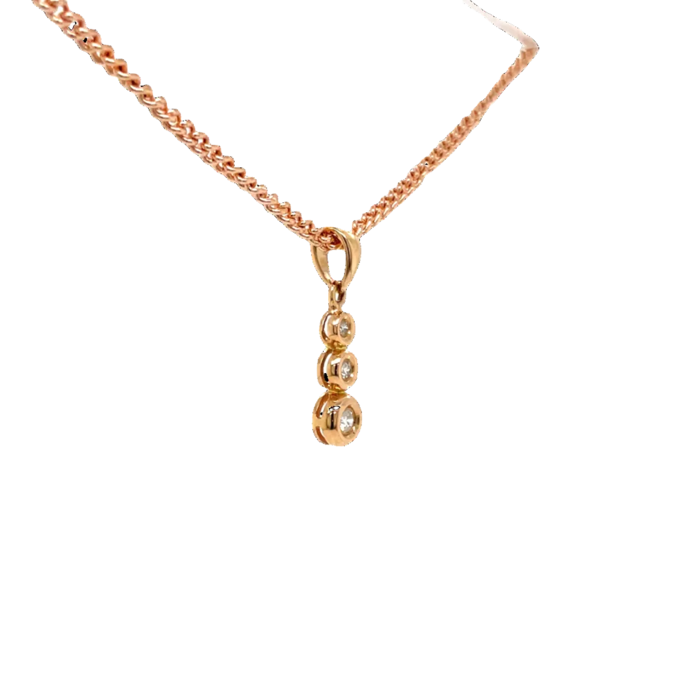 18ct Rose Gold Three Natural Diamond Drop Pendant