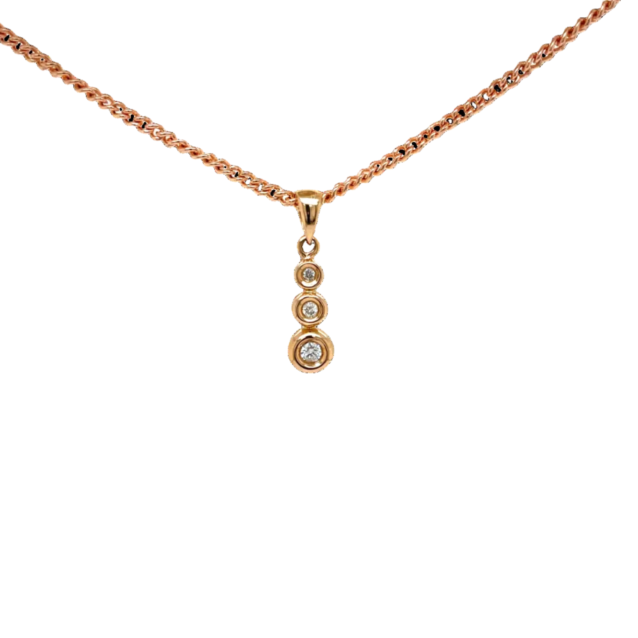 18ct Rose Gold Three Natural Diamond Drop Pendant