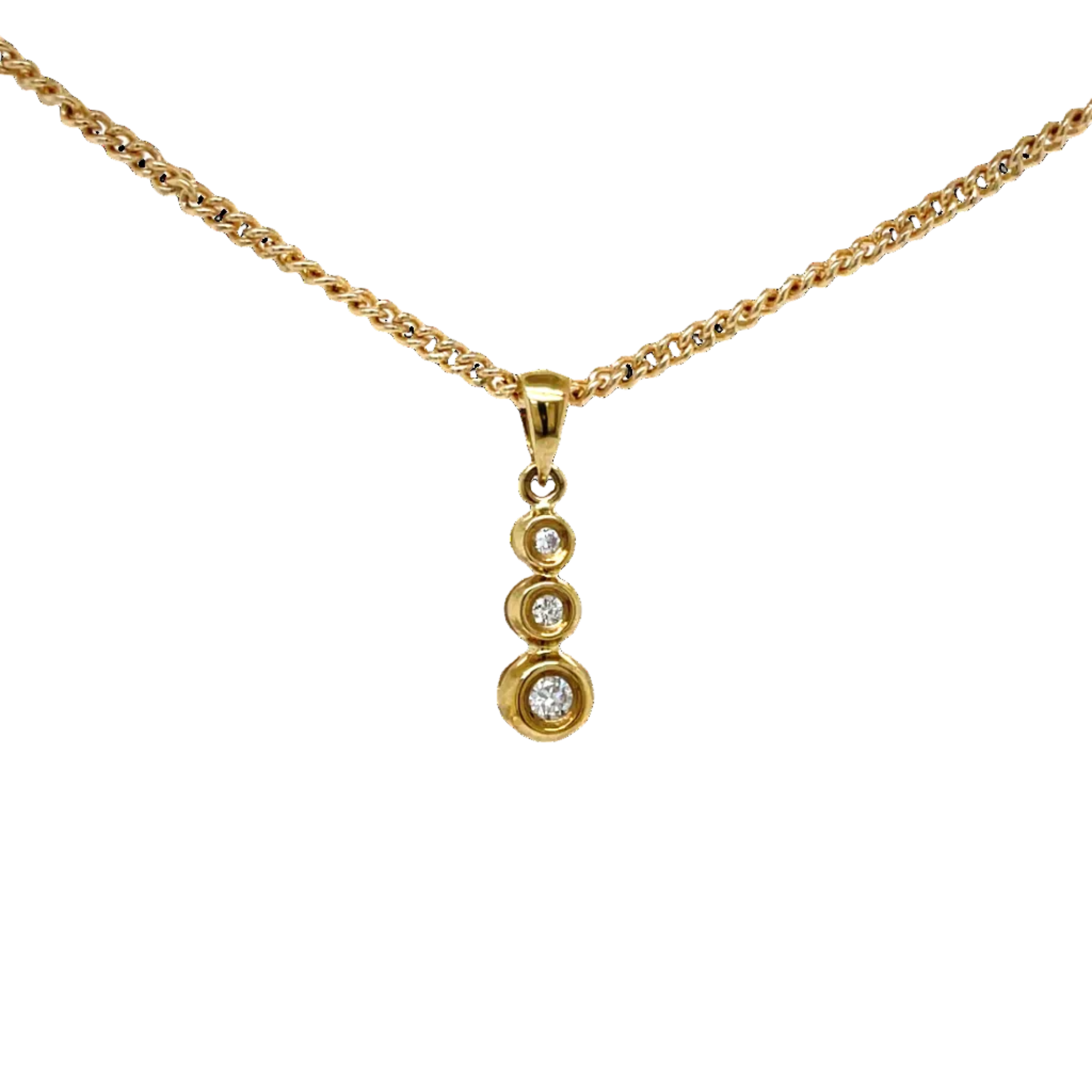 9ct Yellow Gold Three Natural Diamond Drop Pendant